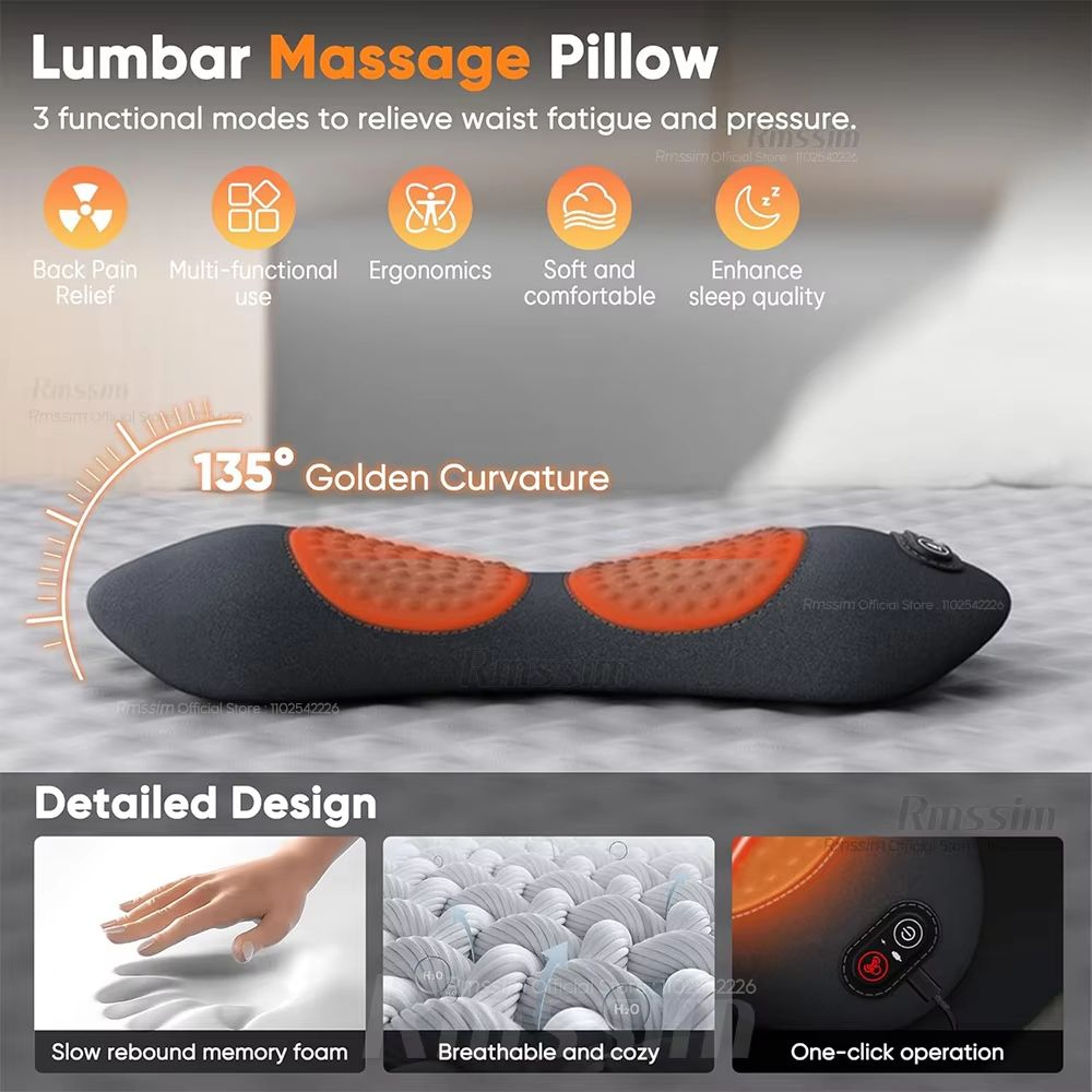 3in1 Electric Lumbar Support Pillow With Adjustable Height Heating And Vibration 1