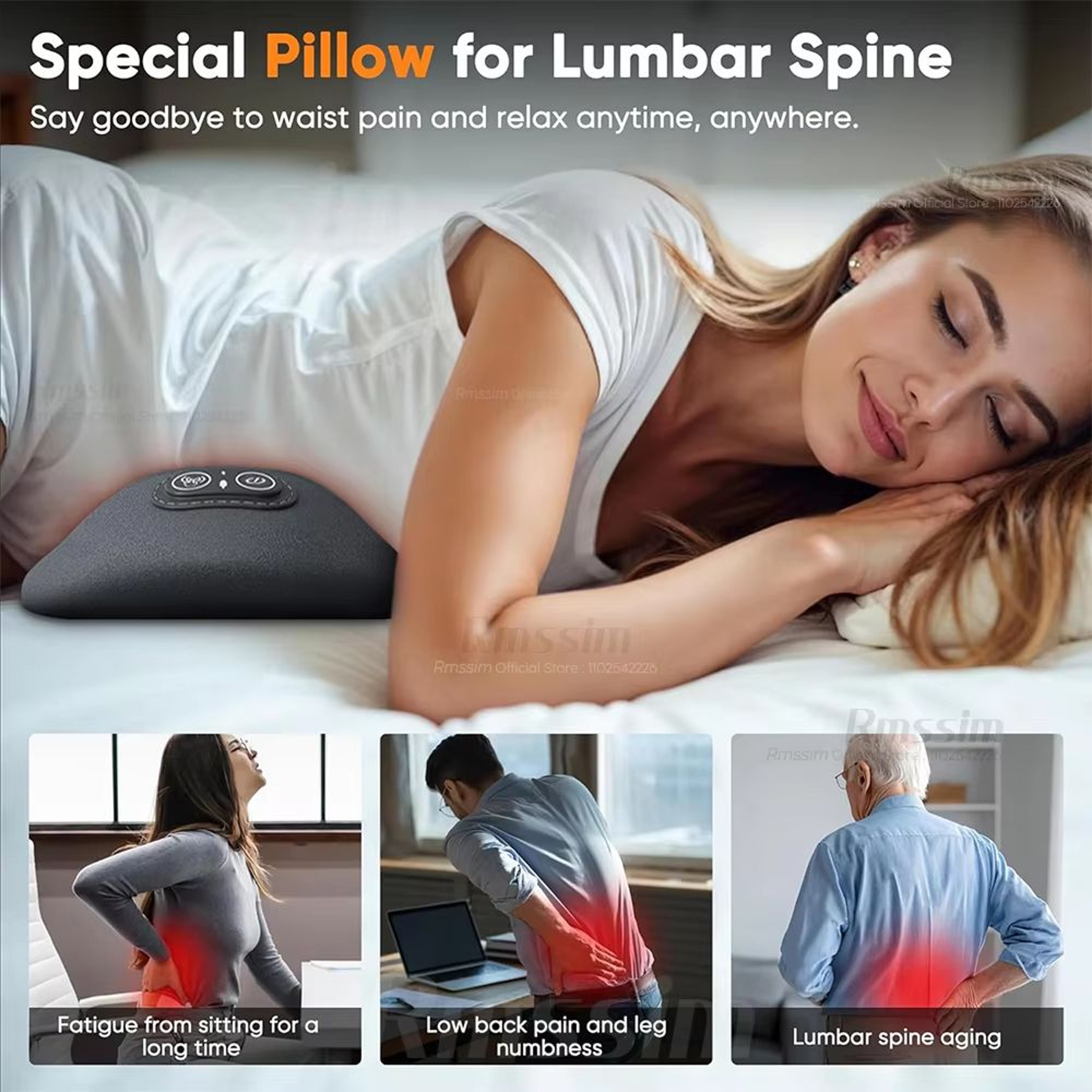 3in1 Electric Lumbar Support Pillow With Adjustable Height Heating And Vibration 5