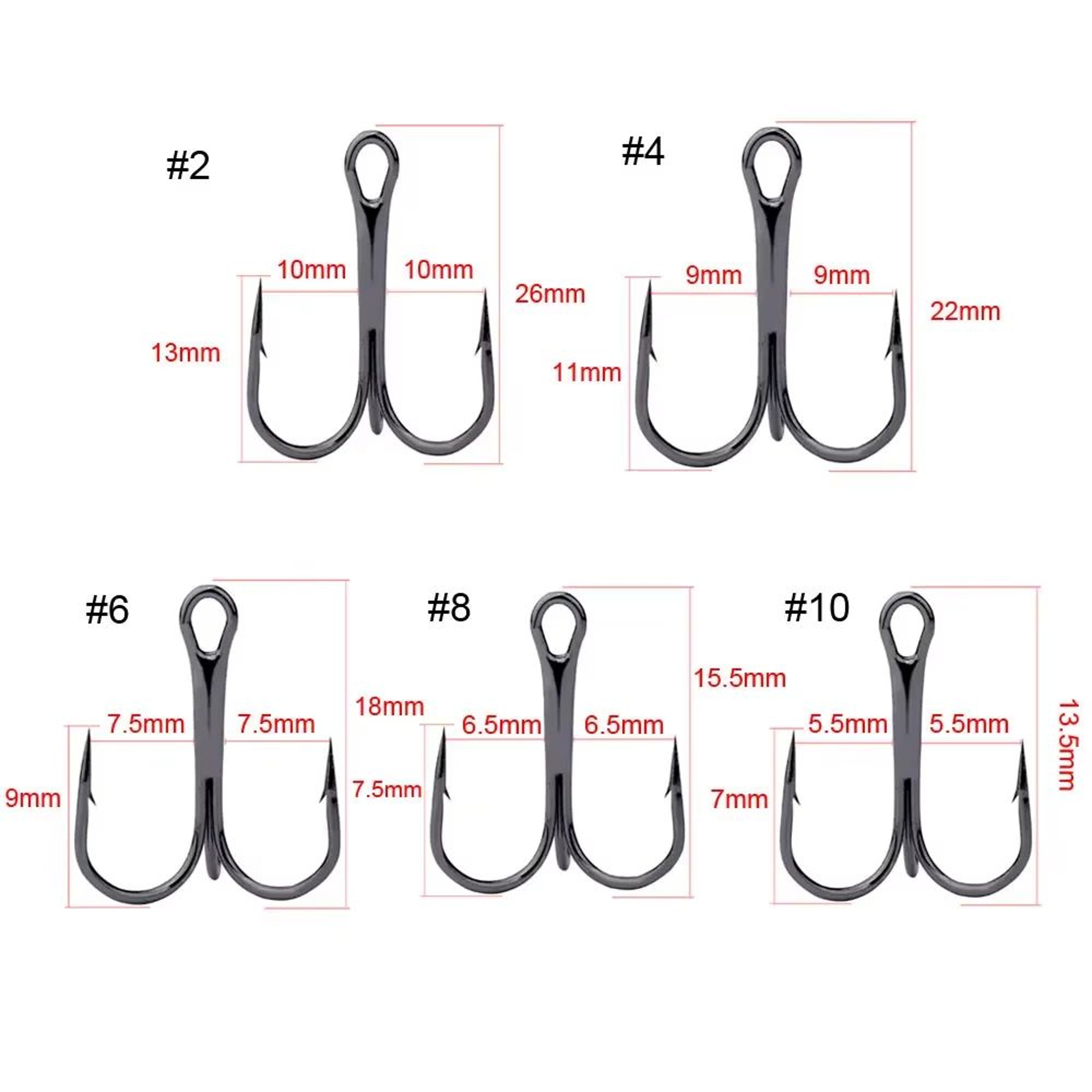 High Carbon Steel Treble Fishing Hooks 10Pack For Bass And Game Fish 5