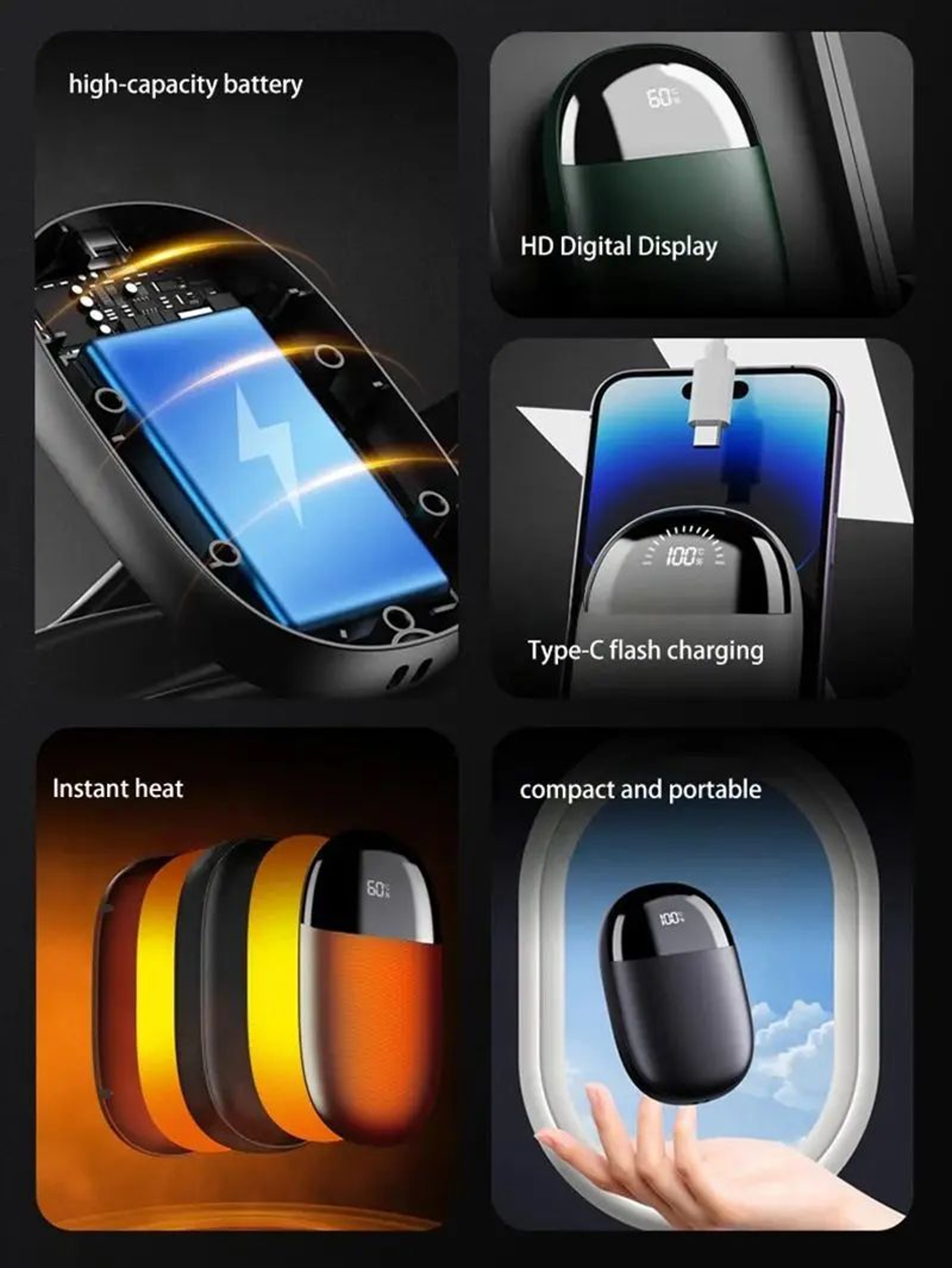 Portable Digital Hand Warmer With Adjustable Temperature DoubleSided Heating And Large Capacity Bat 4