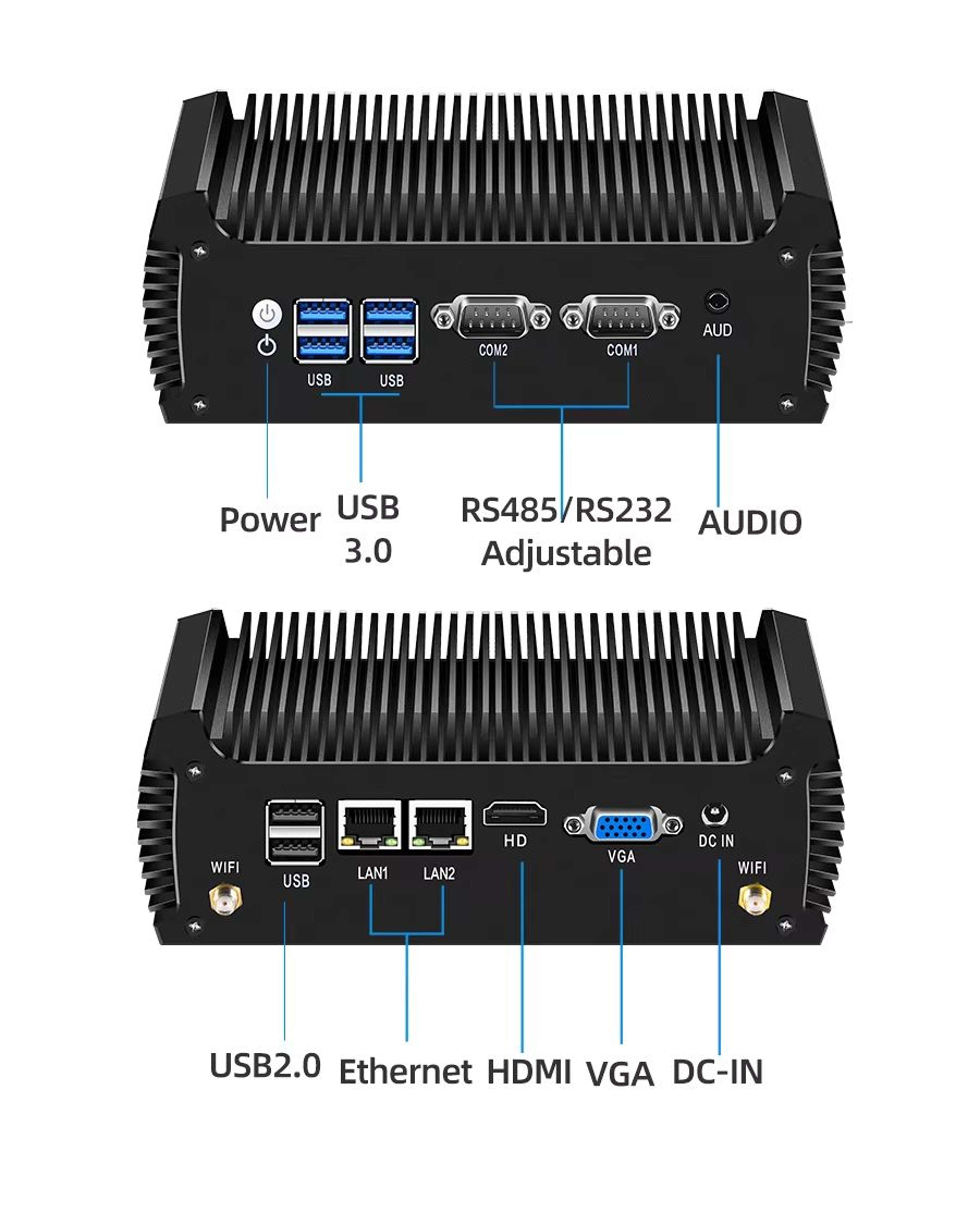 XCY Fanless Industrial Mini PC Intel Core I74500U Dual LAN Dual RS232 WiFi Windows Linux 7