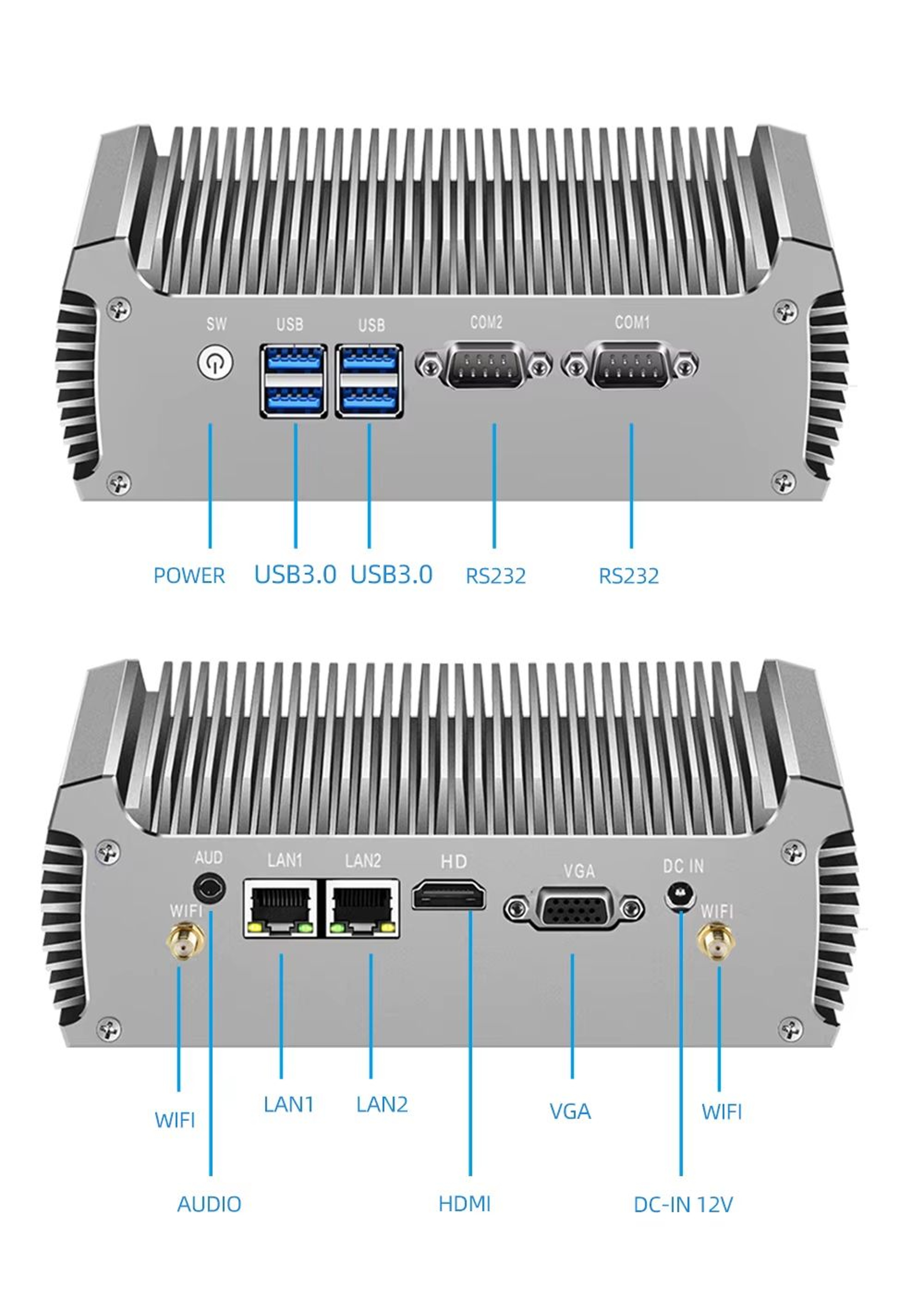 XCY Fanless Industrial Mini PC Intel Core I74500U Dual LAN Dual RS232 WiFi Windows Linux 10