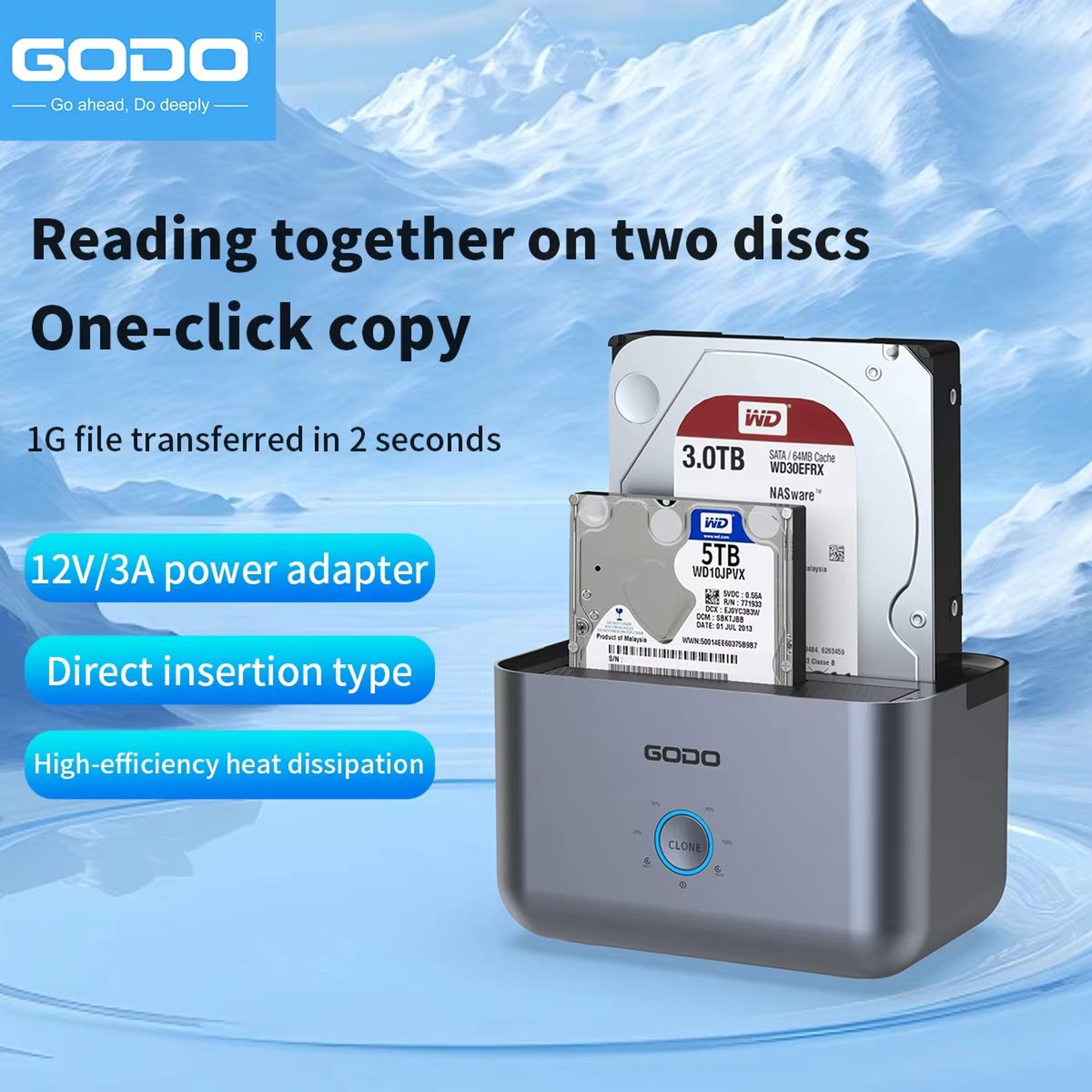 GODO SATA To USB 30 Hard Drive Docking Station For 25 35in HDD SSD With 12V3A Power Adapter 9