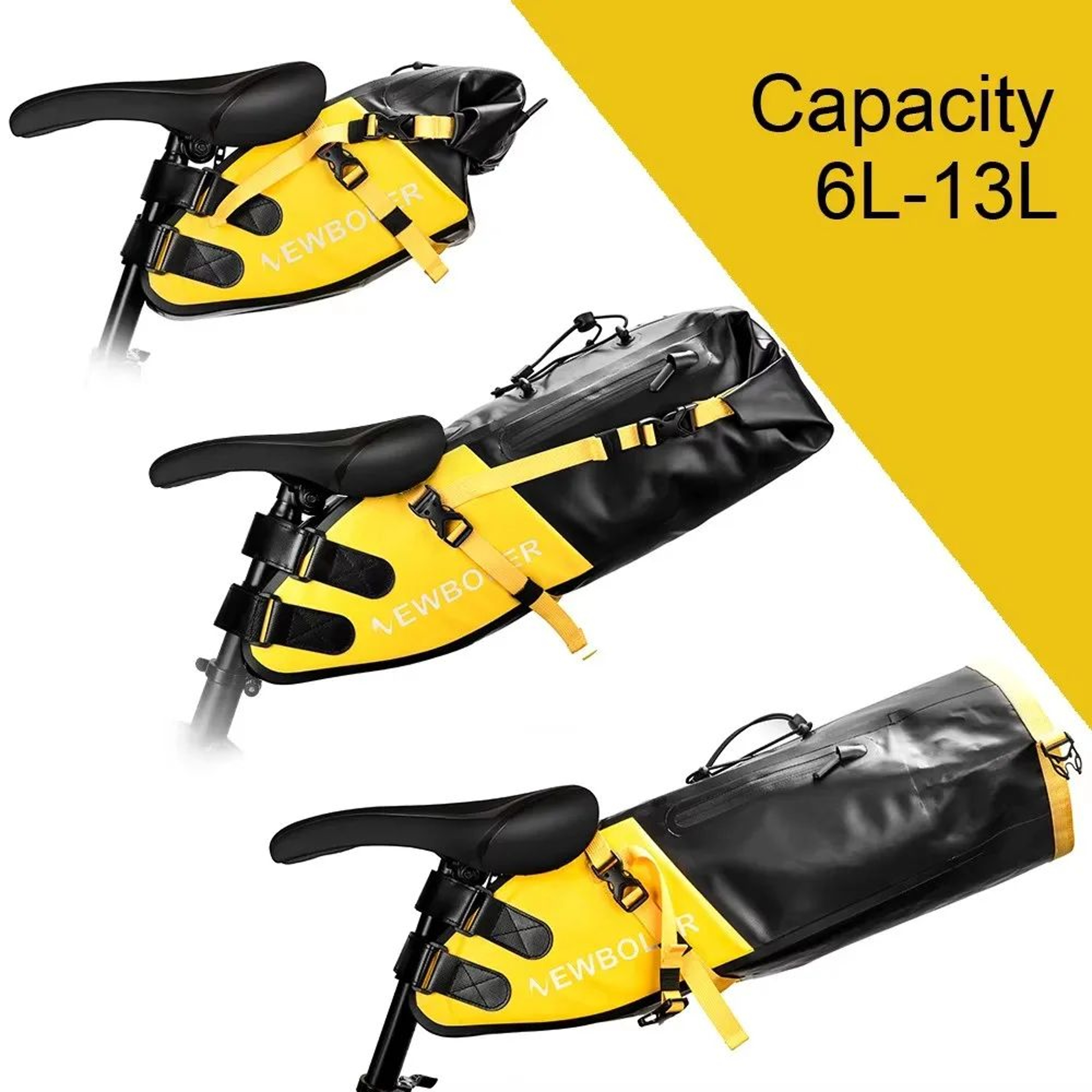 NEWBOLER 613L Waterproof Bike Saddle Bag Foldable Rear Seat Pack For MTB Road Bikepacking 4