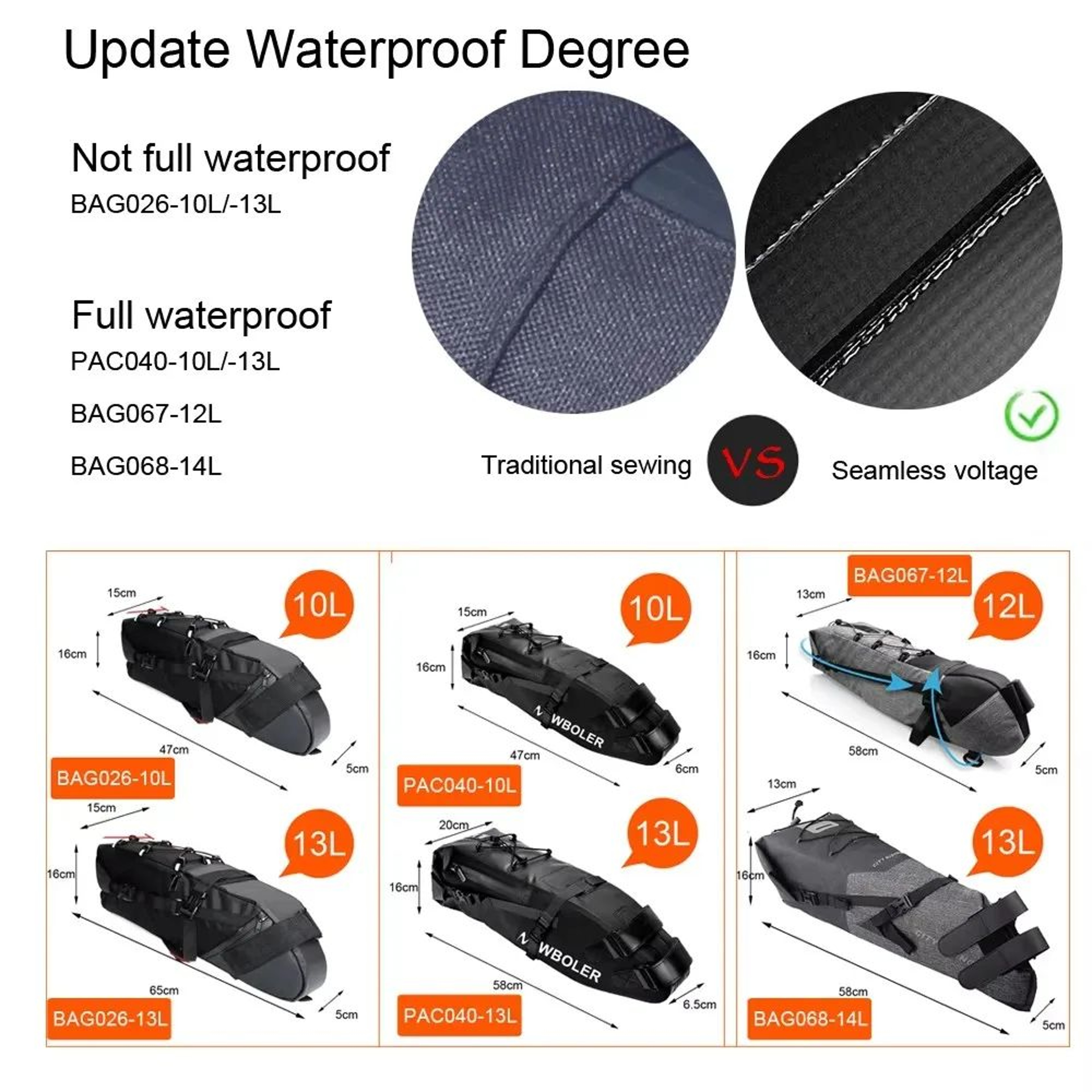 NEWBOLER 613L Waterproof Bike Saddle Bag Foldable Rear Seat Pack For MTB Road Bikepacking 5