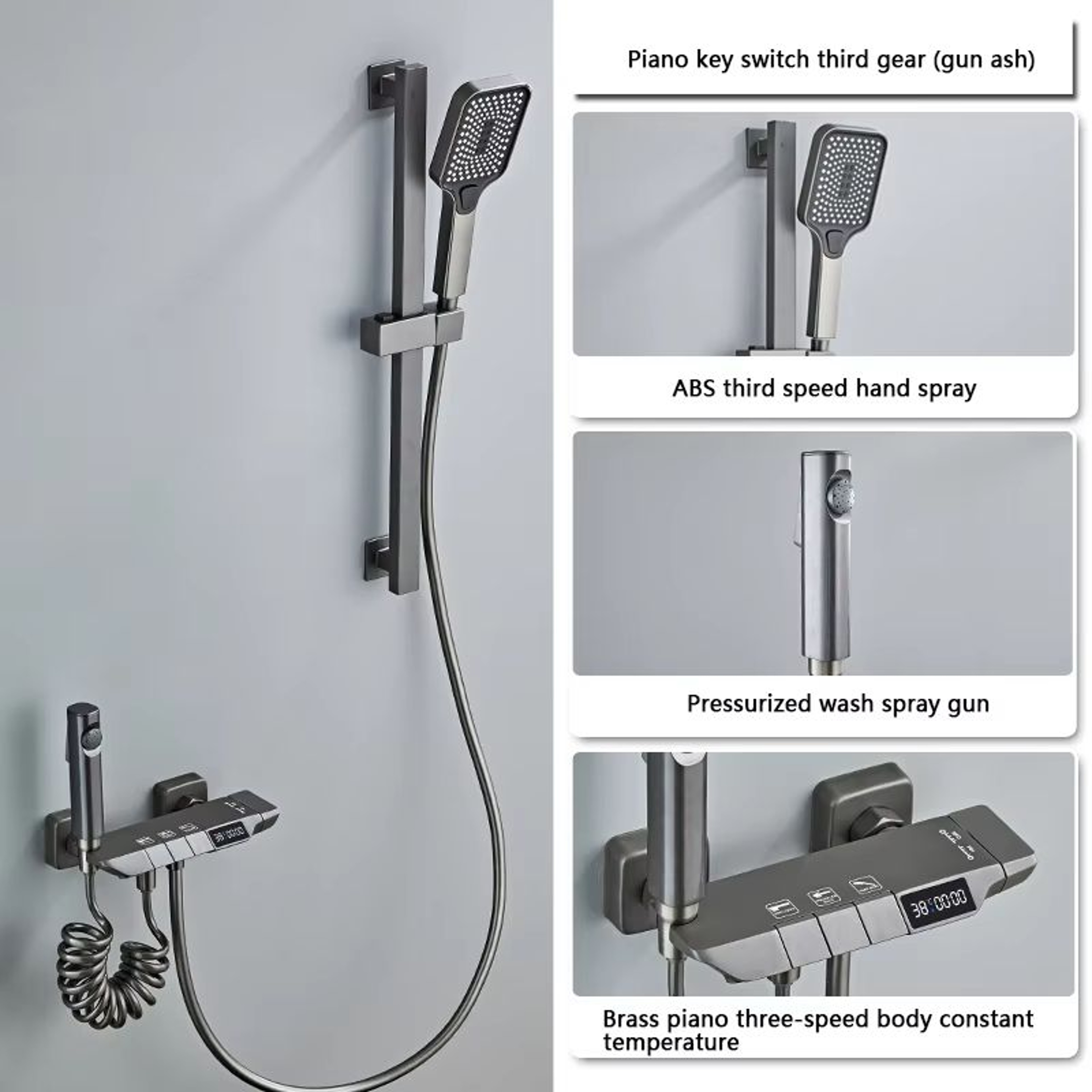 Grey Wall Mounted Digital Display Shower System Full Set 11