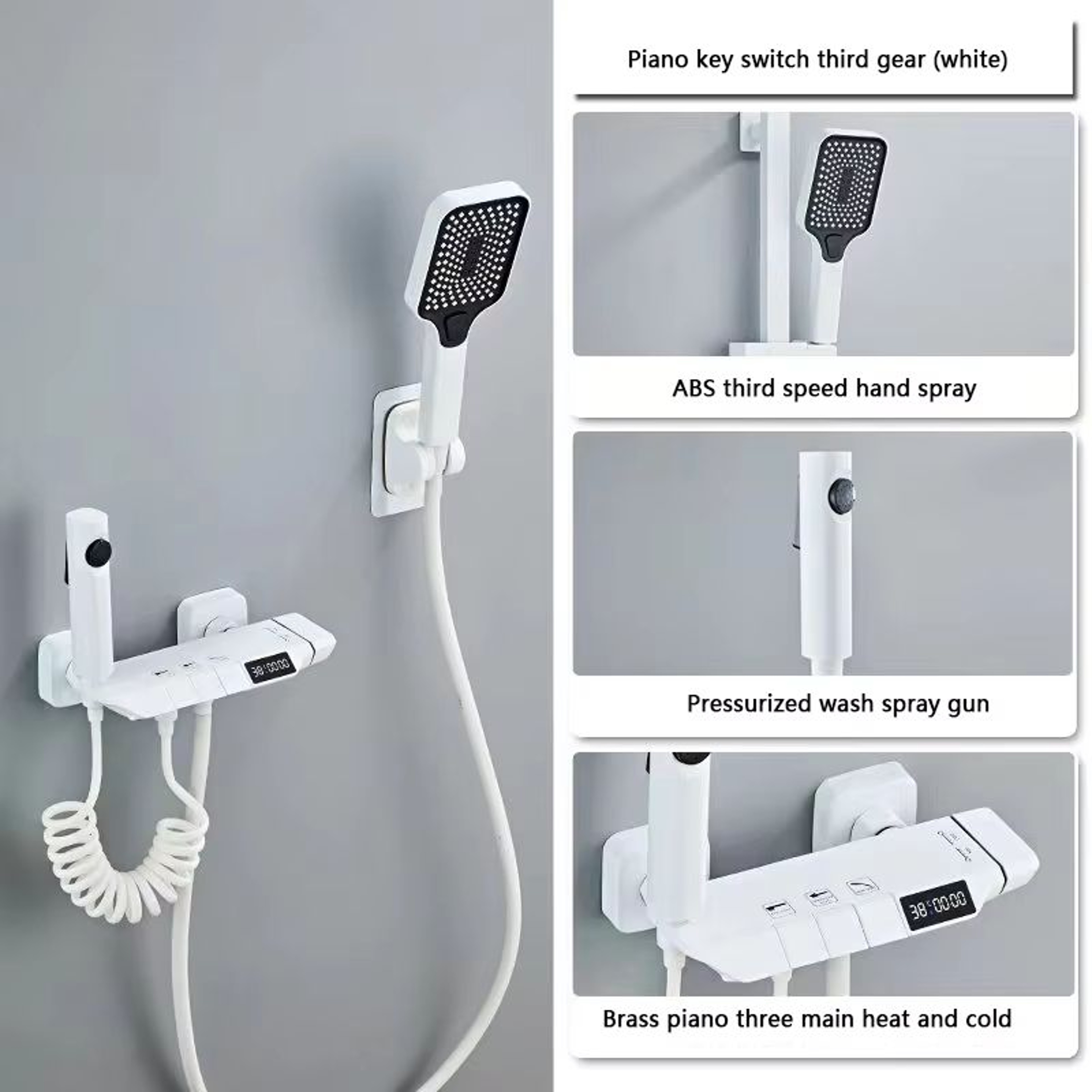 Grey Wall Mounted Digital Display Shower System Full Set 16