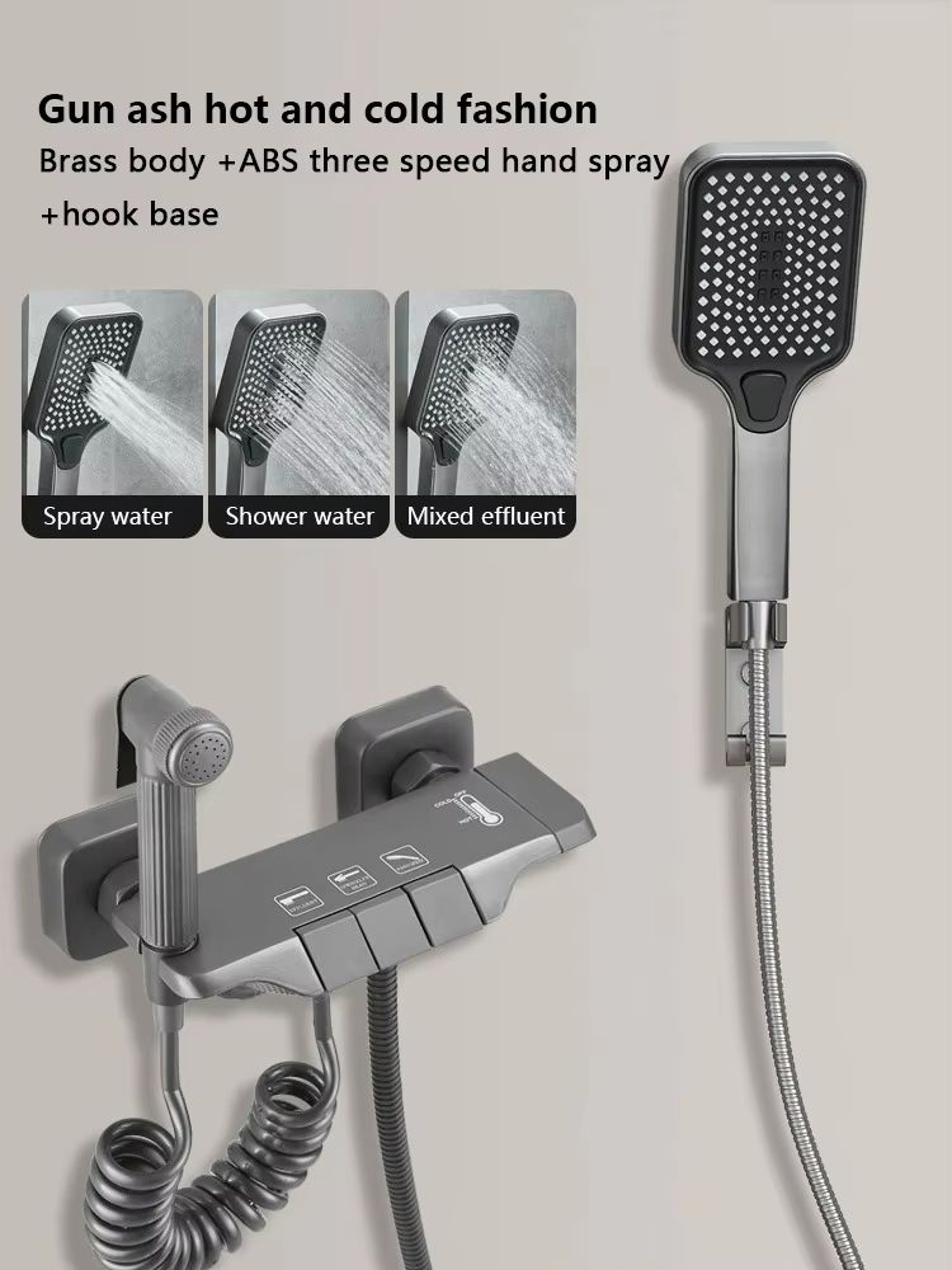 Grey Wall Mounted Digital Display Shower System Full Set 8