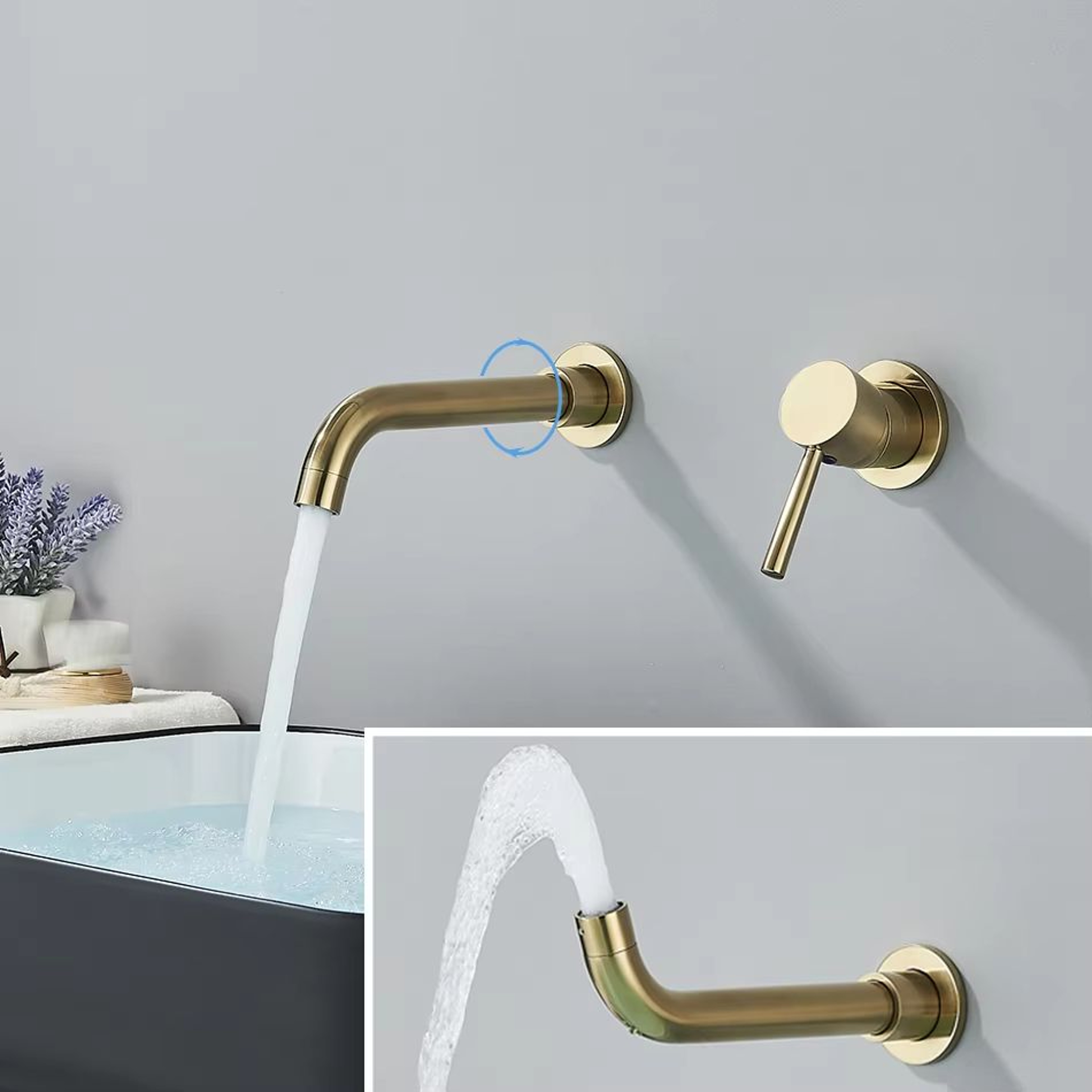 Brushed Gold  Black Concealed Wall Mounted Basin Faucet Mixer 2