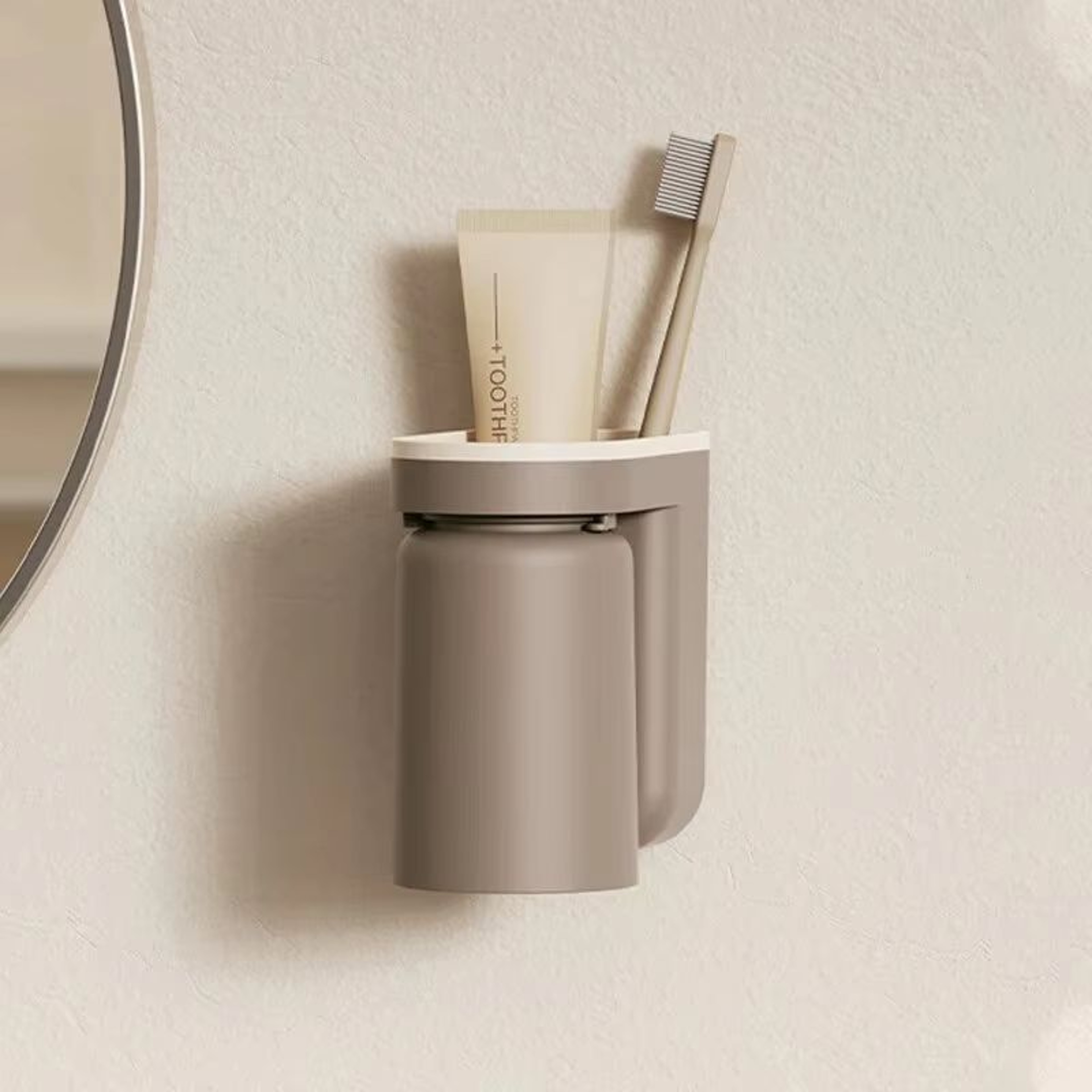 NoHole Wall Mounted Toothbrush Storage Rack With Mouthwash Cup  Bathroom Organizer  Toothbrush Hold 9