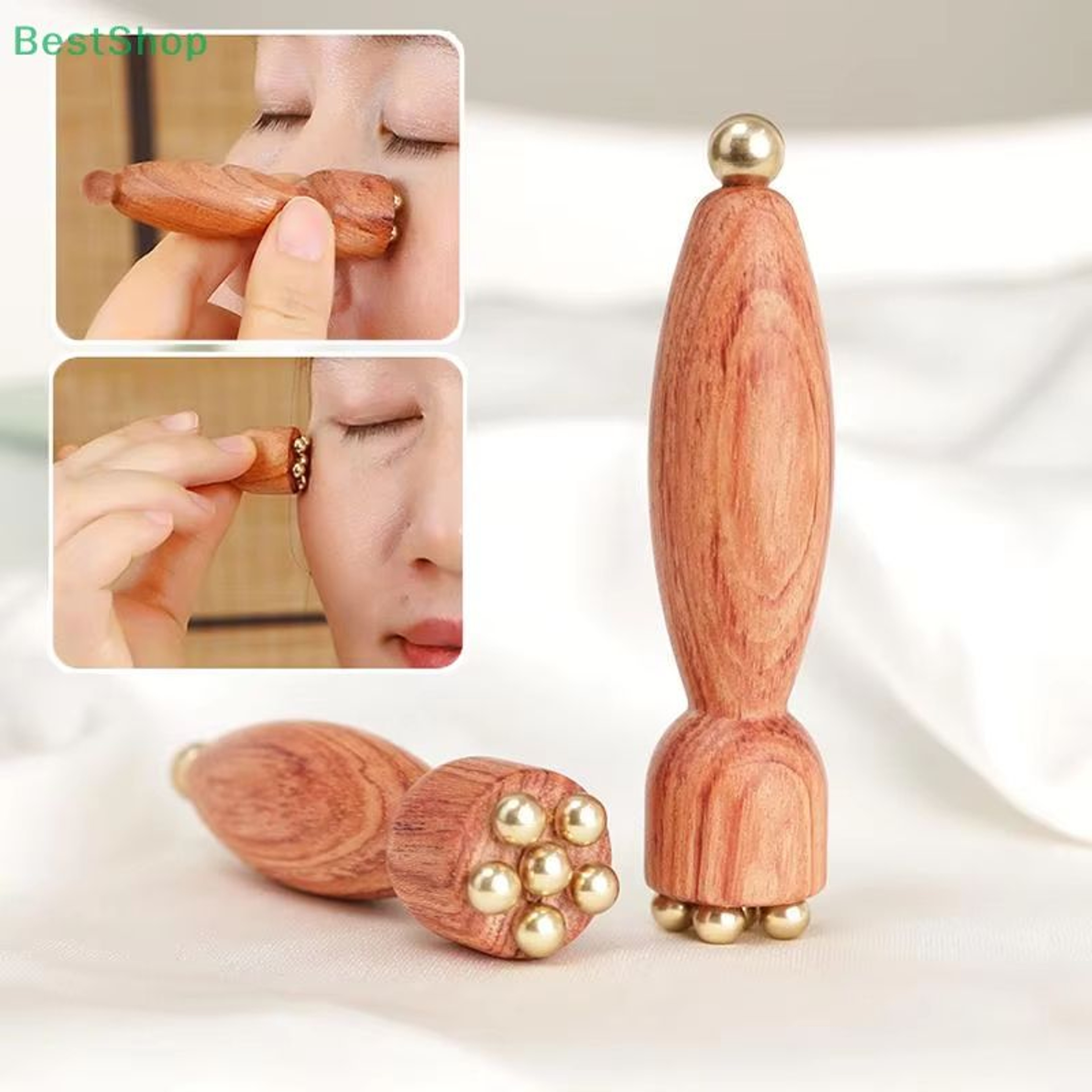 Lotus Seedpod Brass And Rosewood Facial Gua Sha Tool For Eye Relaxation And Meridian Massage 1