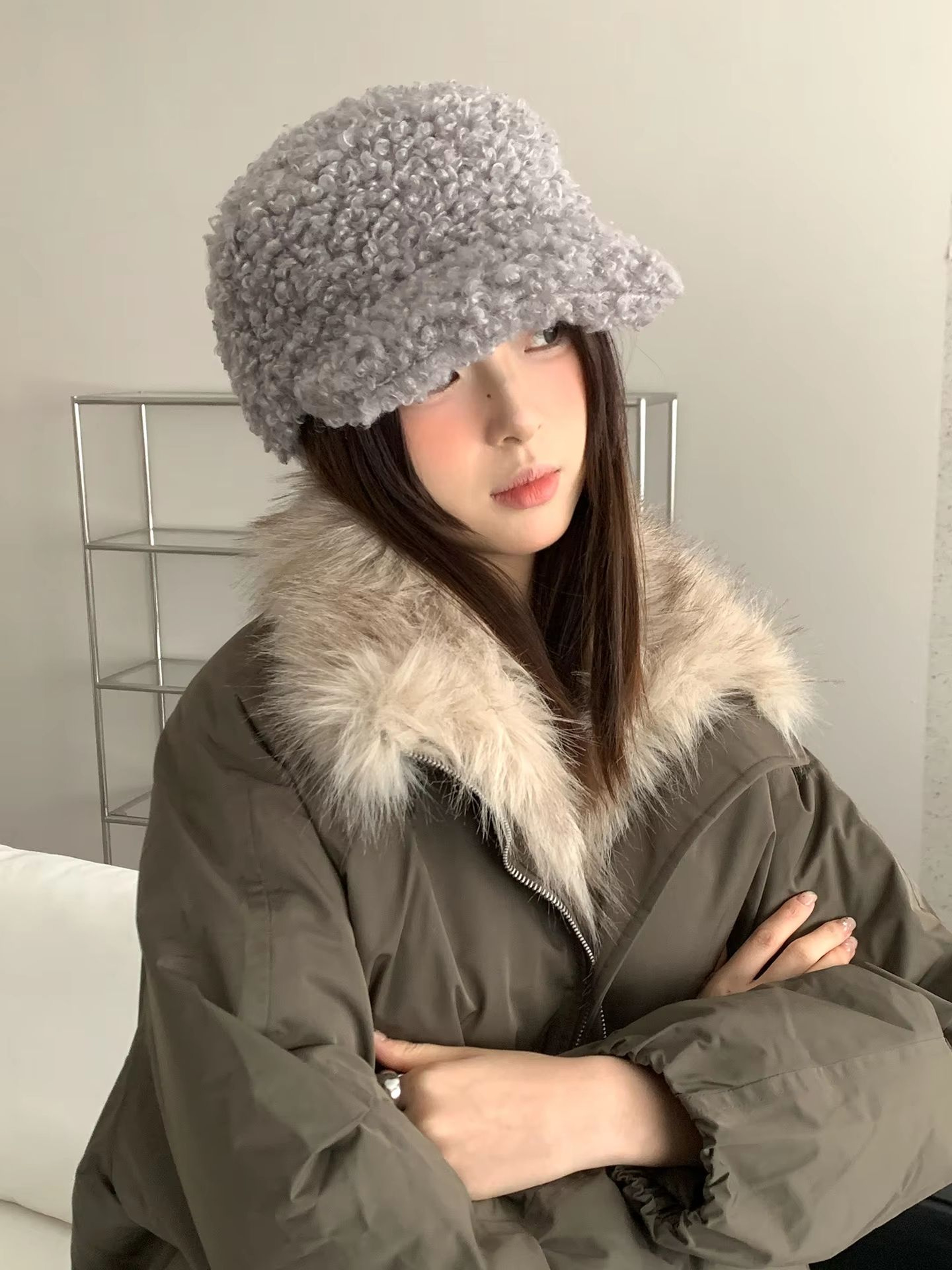 Korean Style Plush Warm Autumn Winter Womens Baseball Cap 4