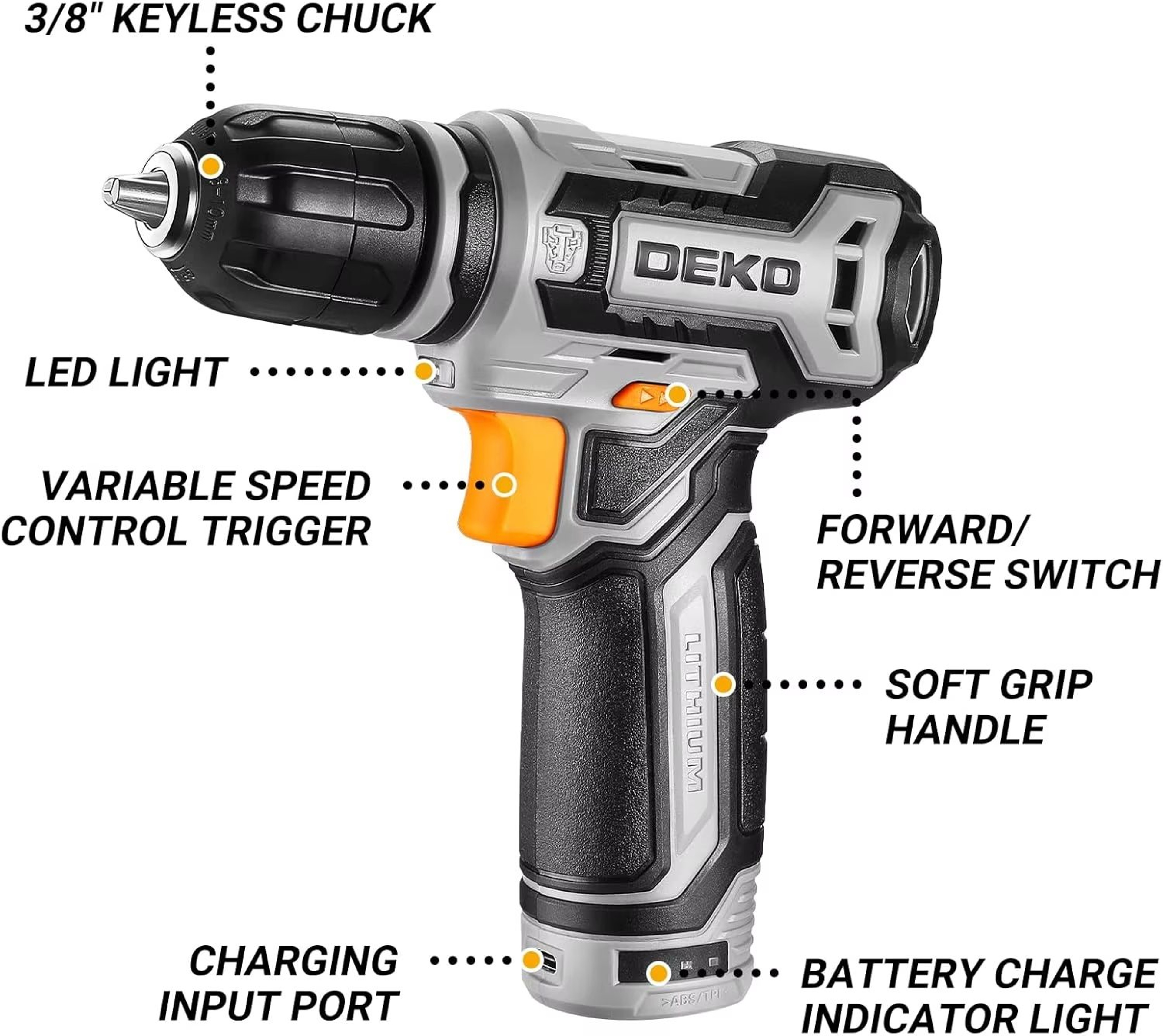 DEKO 12V Cordless Power Drill With 38 Inch Keyless Chuck In Portable Tool Kit Gift Box 1