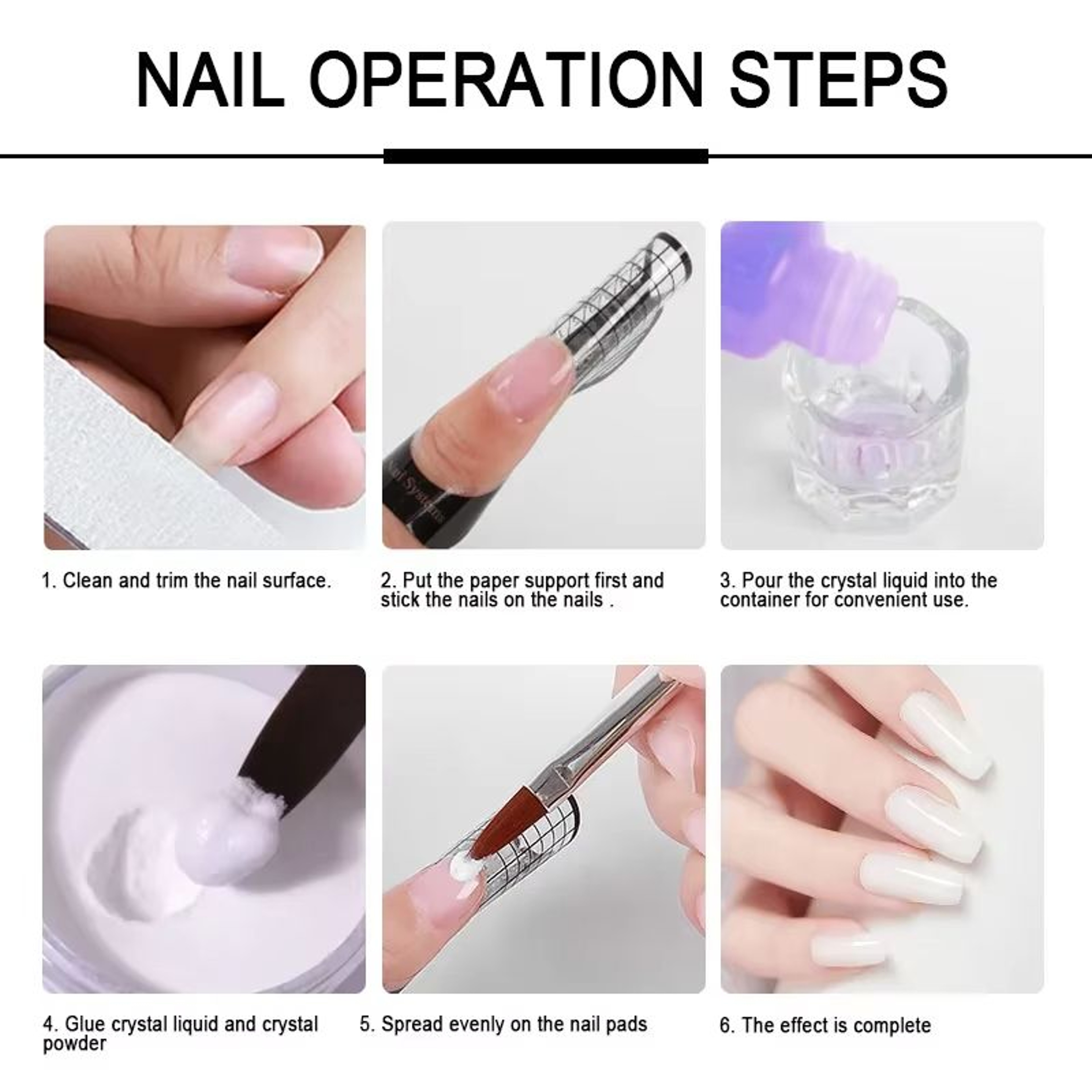 40ml Crystal Liquid  45ml Acrylic Powder Nail Kit  Beginner Acrylic Nail Set Pink White Transparent 4