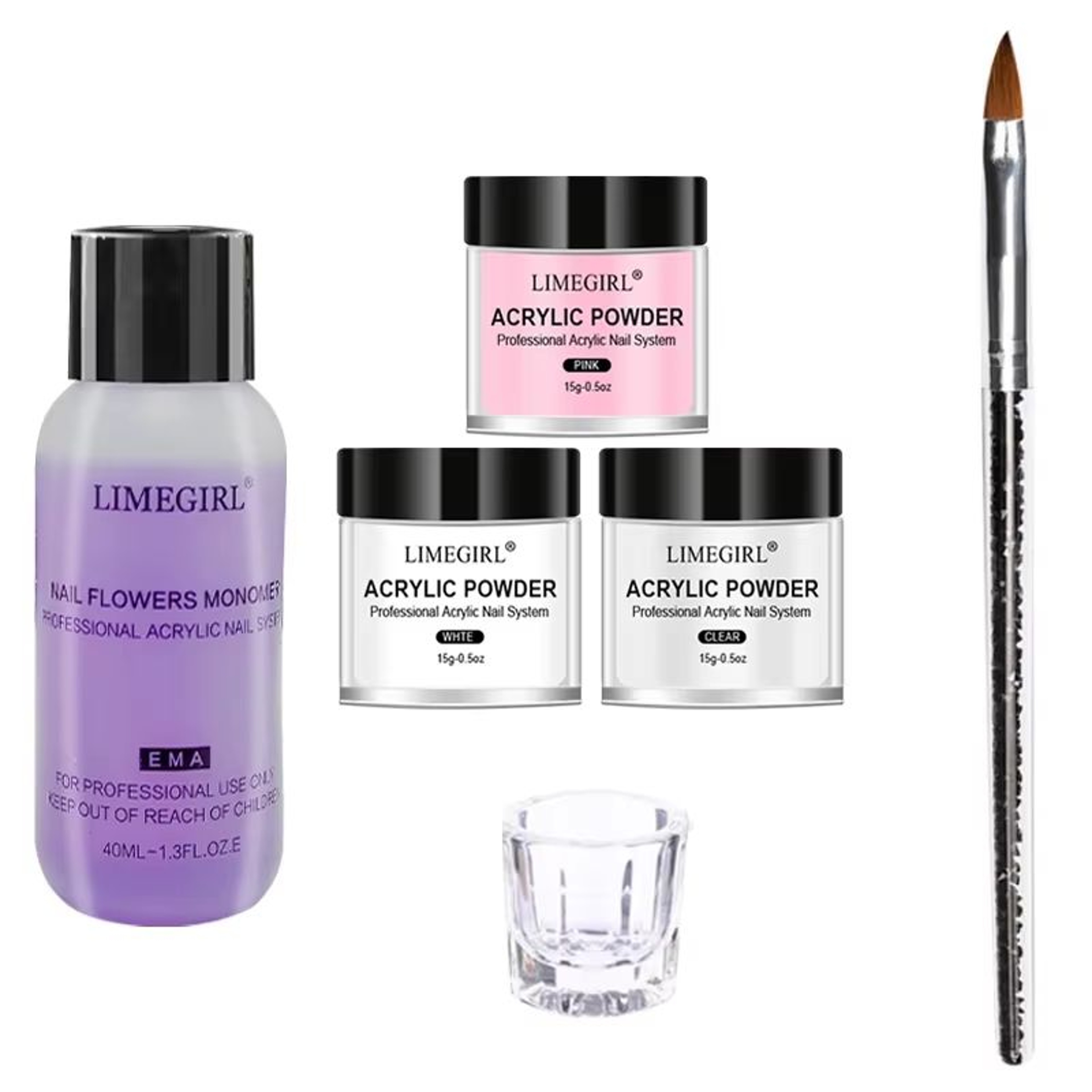 40ml Crystal Liquid  45ml Acrylic Powder Nail Kit  Beginner Acrylic Nail Set Pink White Transparent 7