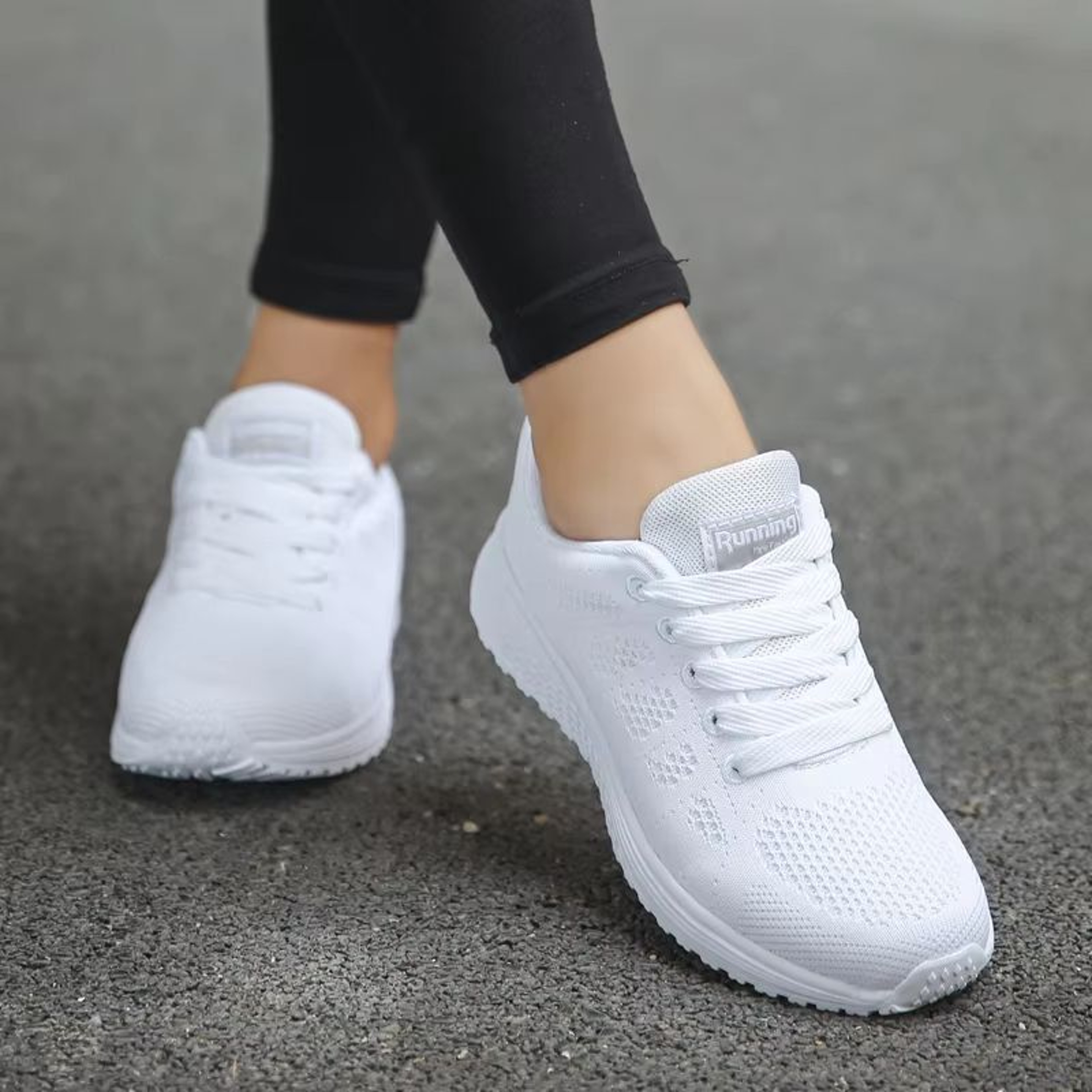 MAEDEF Womens Lightweight Breathable Walking Mesh Flats Casual Sneakers White Female Footwear 3