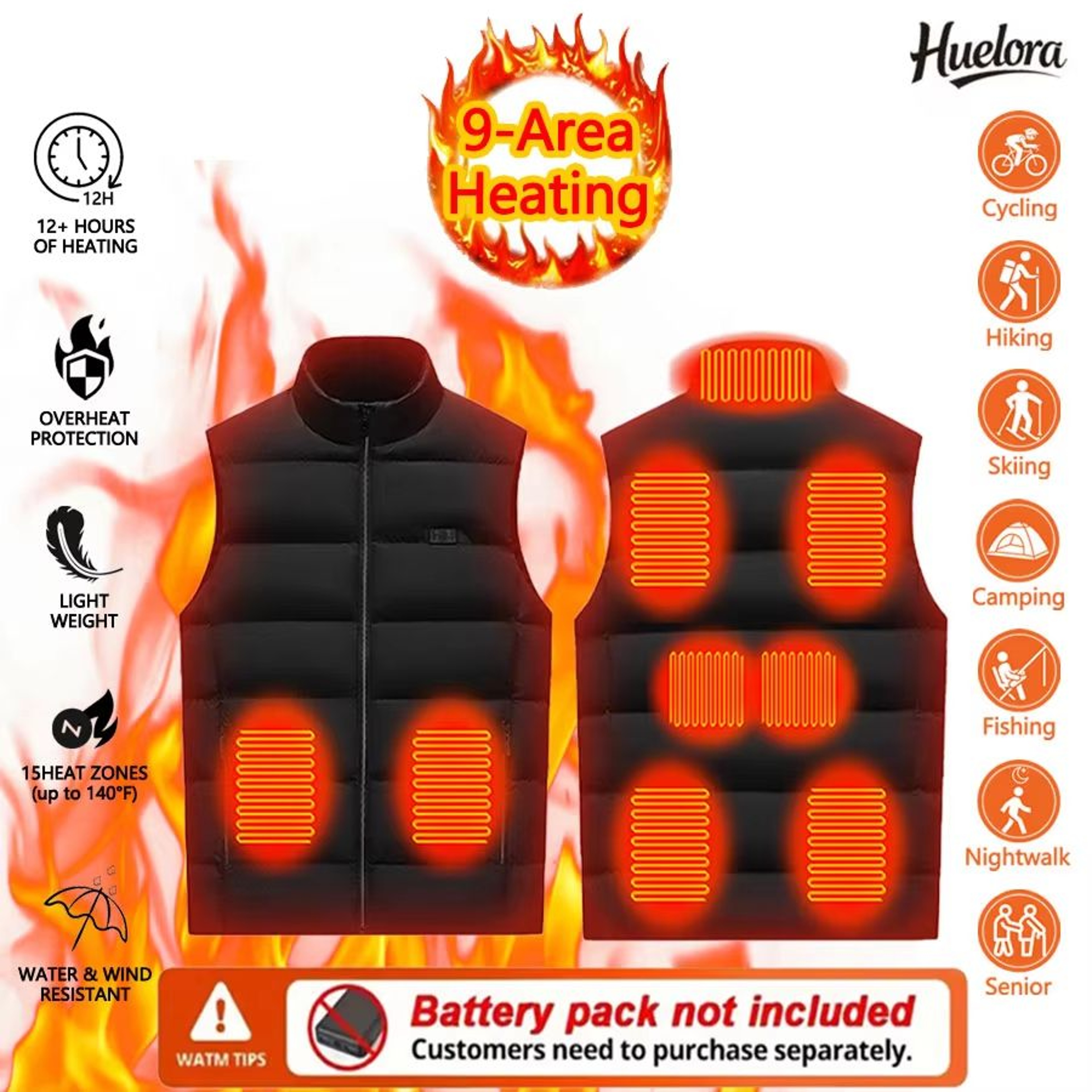 Unisex Heated Vest Winter 9Area Heating StandUp Collar Outdoor Sports Jacket Vest Power Bank Not In 0