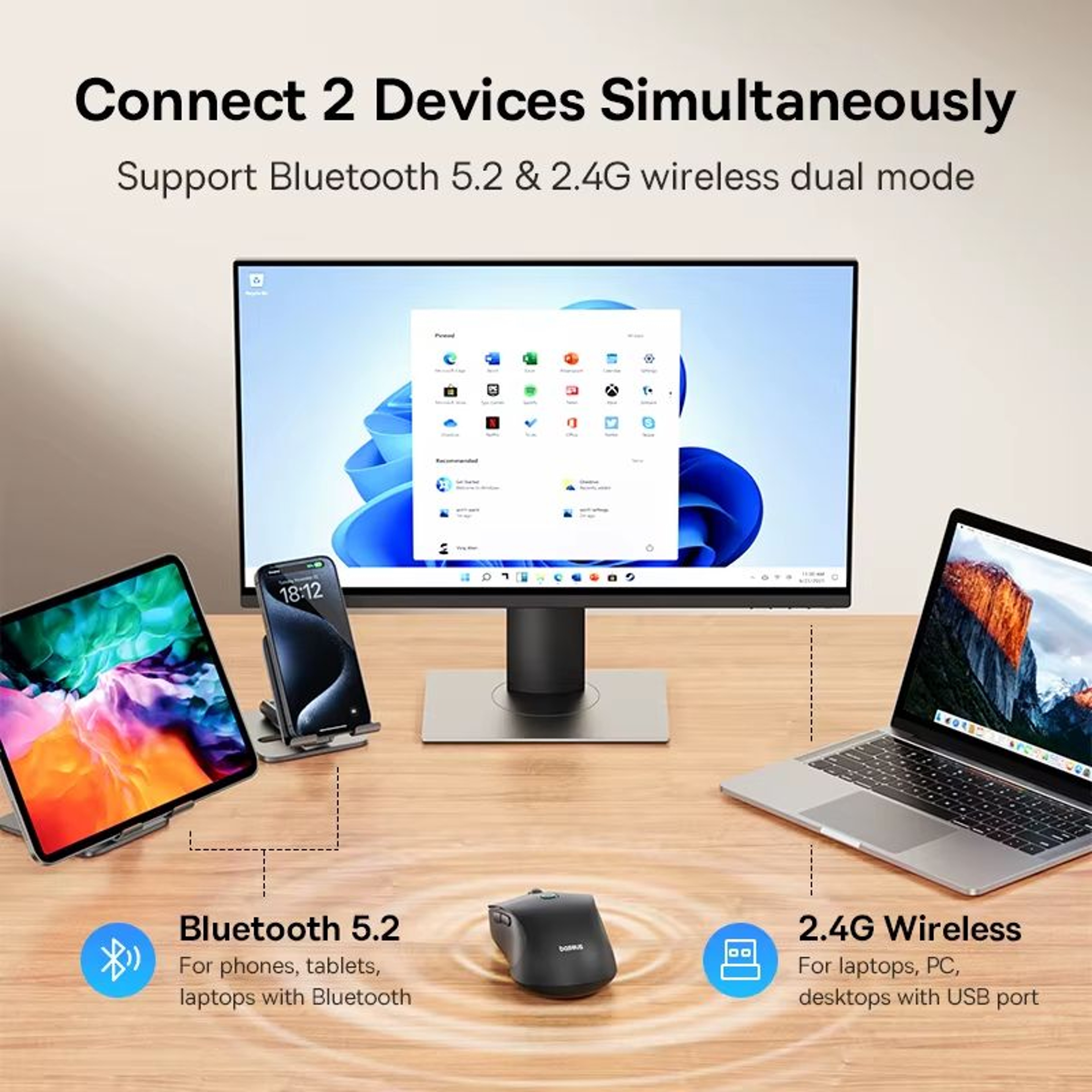Baseus F02 Ergonomic Wireless Mouse With Bluetooth 52 And 4000 DPI Precision 1