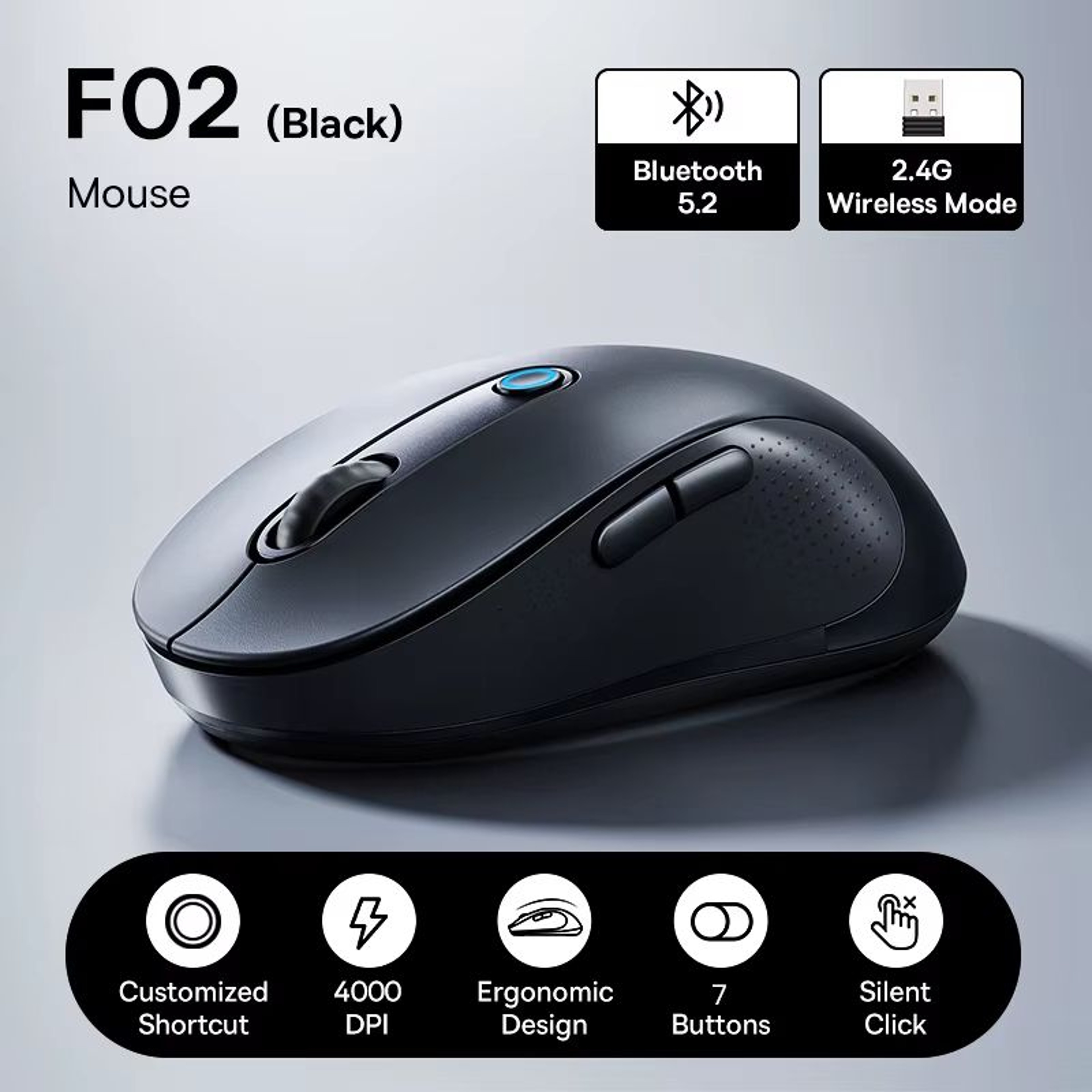 Baseus F02 Ergonomic Wireless Mouse With Bluetooth 52 And 4000 DPI Precision 6