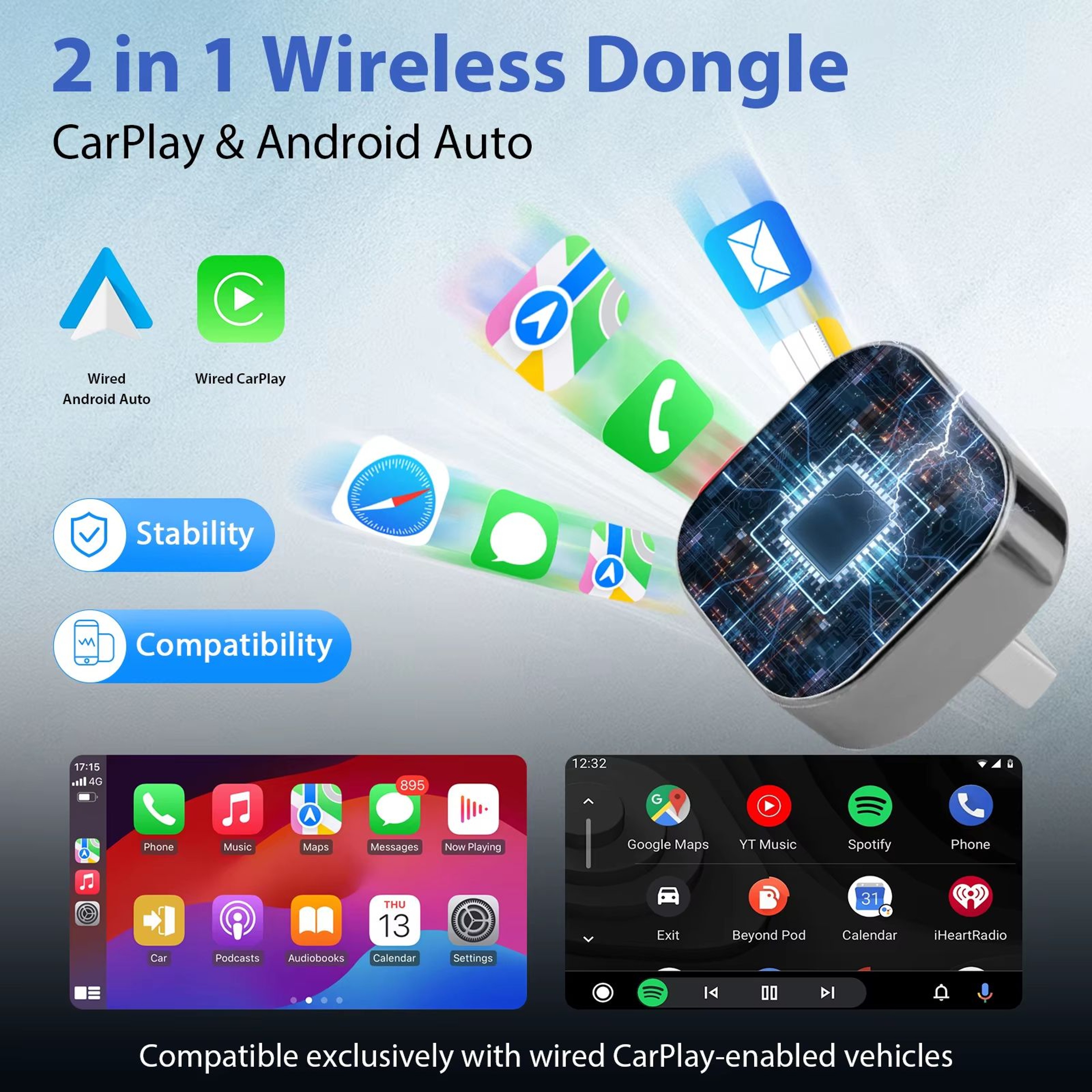 Product Name Pionray 2in1 Wireless CarPlay Adapter And Android Auto Wireless Adapter 5GHz WiFi USB  4