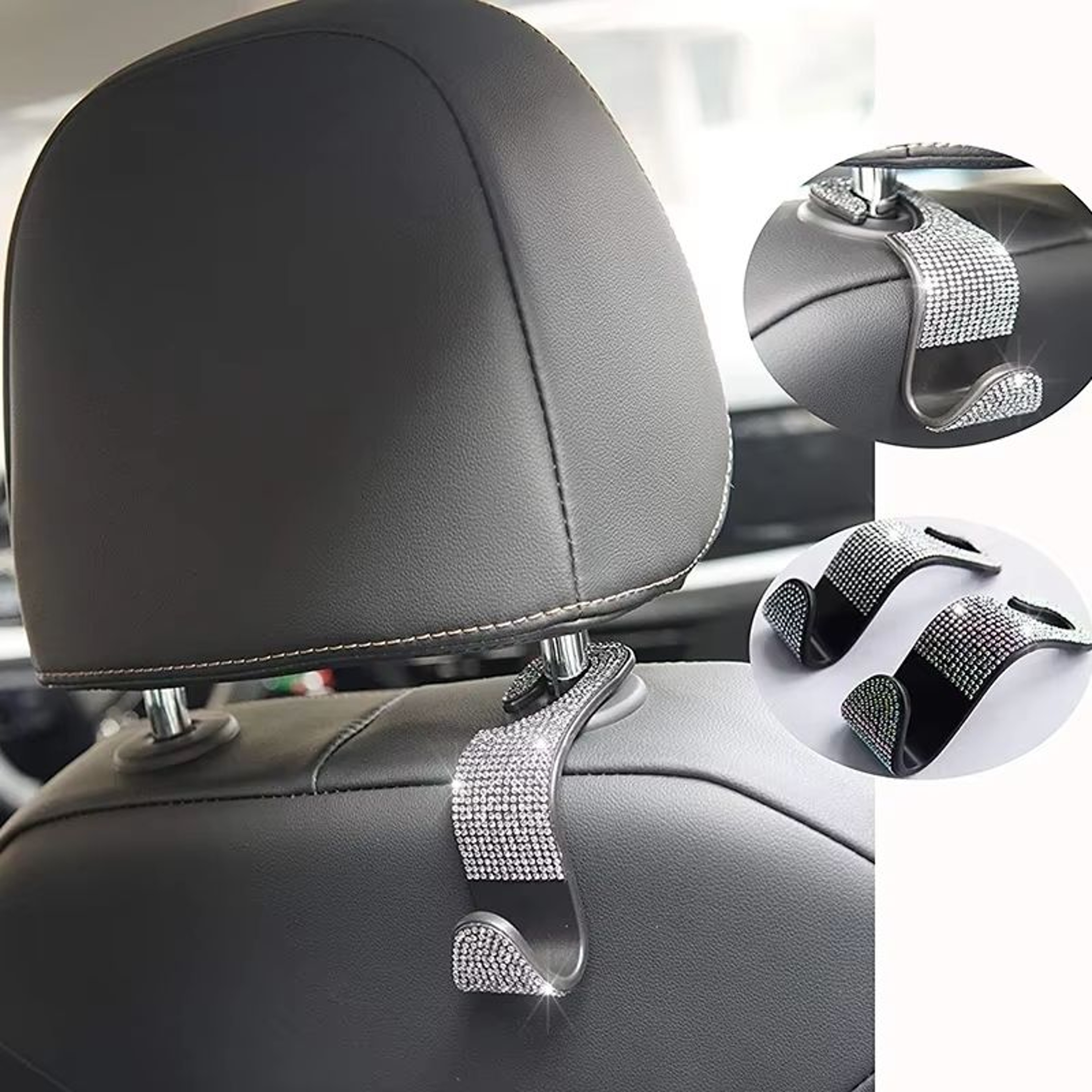 Multifunction Car Headrest Hook Organizer Rhinestone Back Seat Car Purse Hook Storage Holder 1