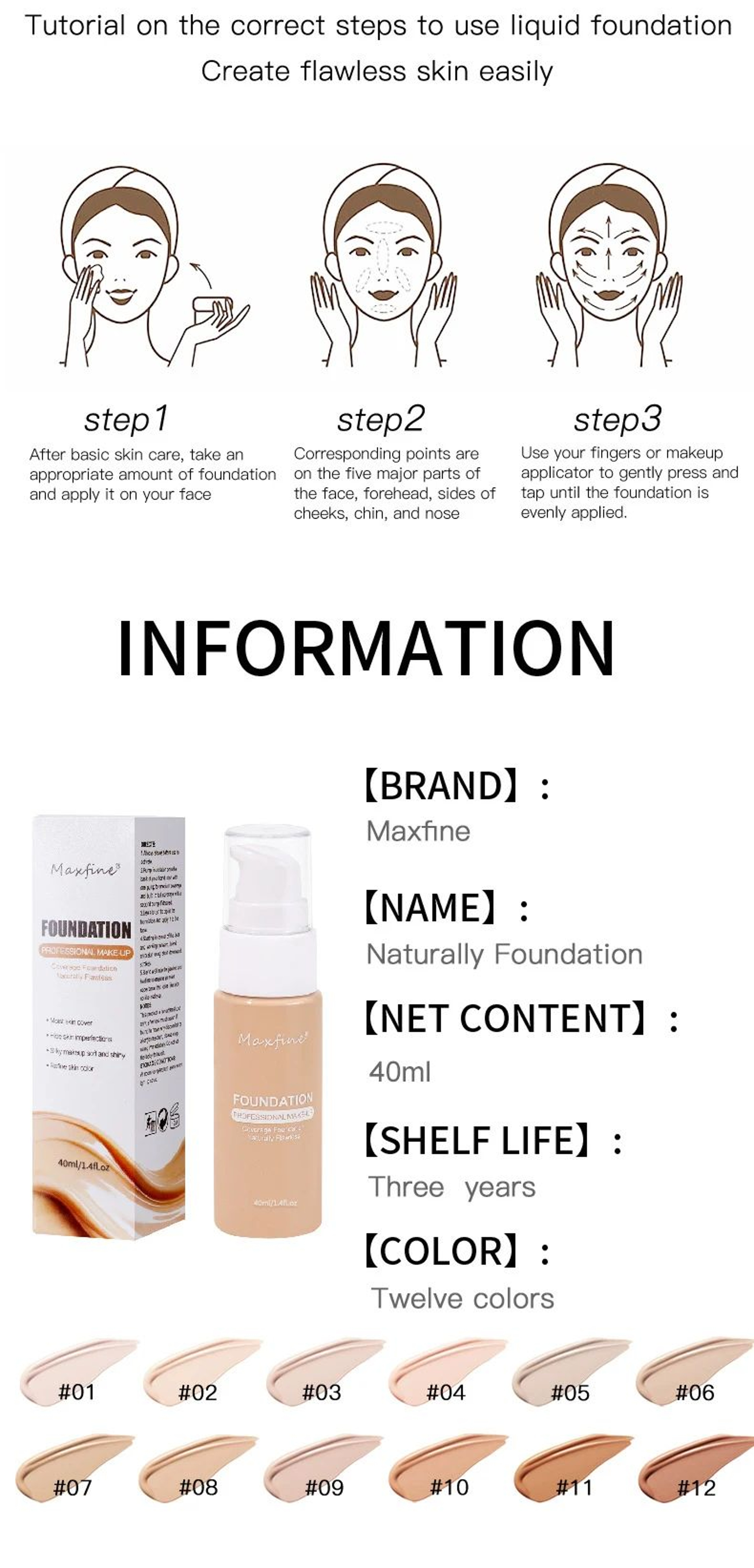 Flawless Waterproof Liquid Foundation Full Coverage Concealer Foundation Sweat Resistant Long Wear  4
