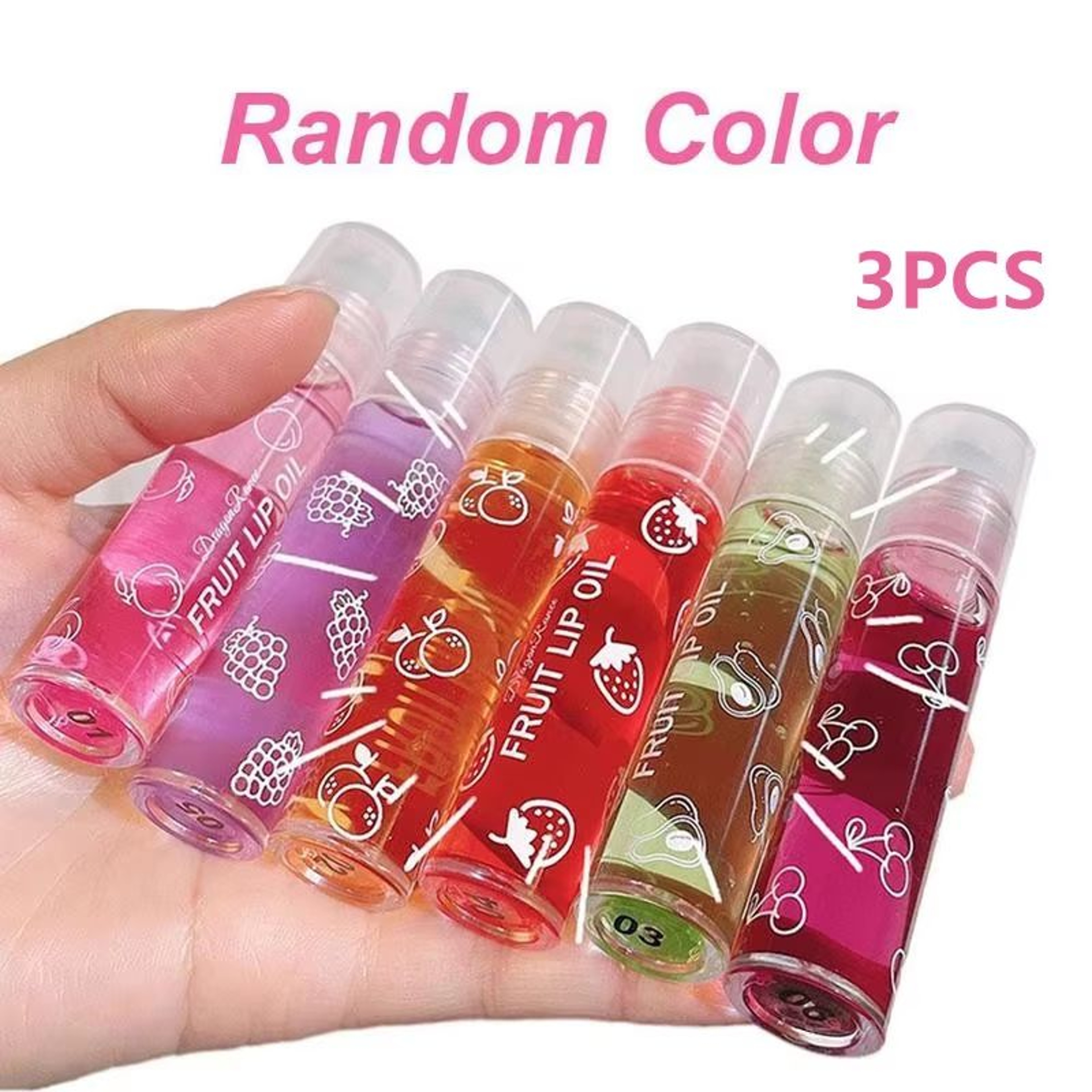 6 Color Roll On Lip Oil Fruit Essence Hydrating Lip Balm Gloss With Mirror 8