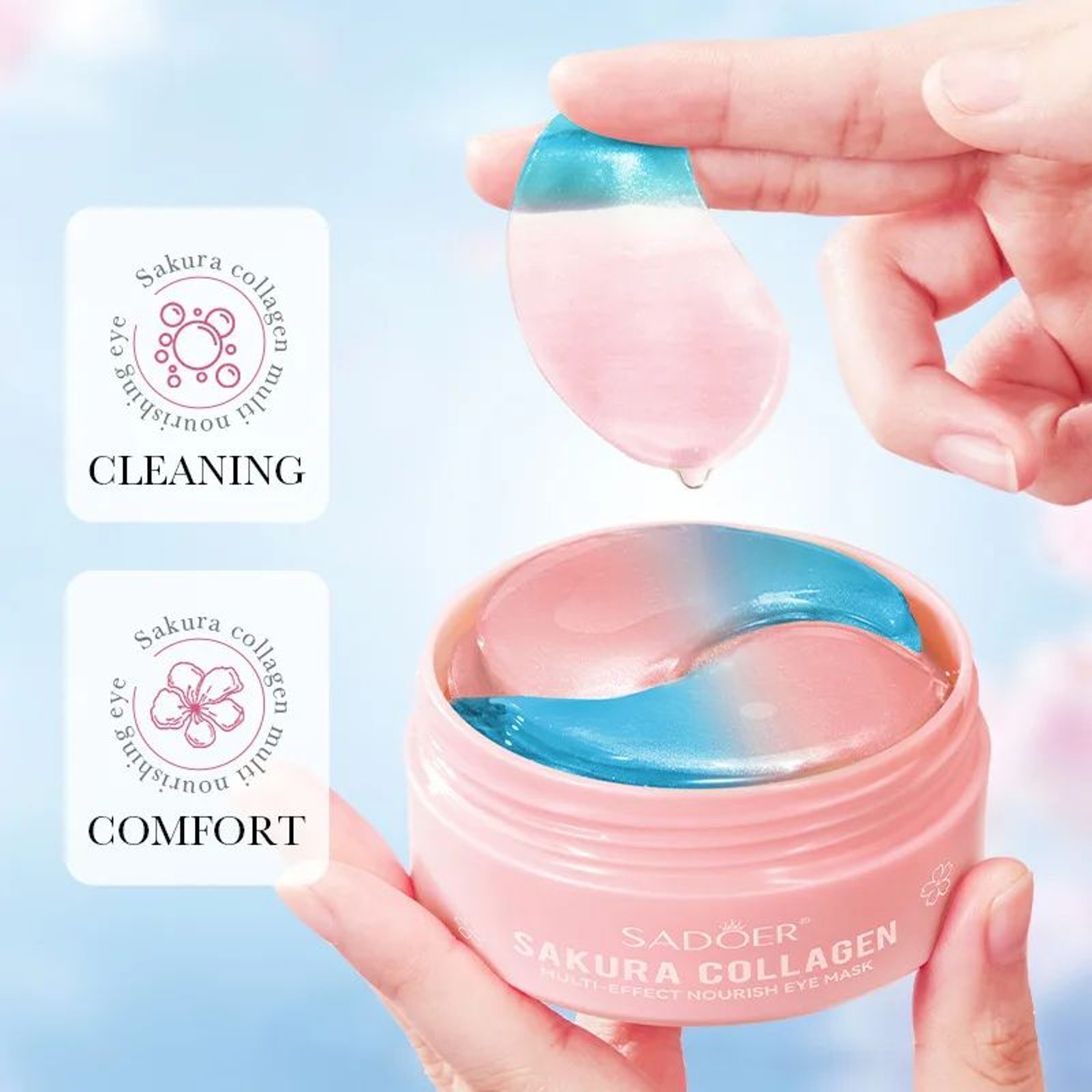 SADOER Sakura Collagen Eye Mask 60pcs For Dark Circles And Eye Bags Hydrating Firming Eye Patches 3