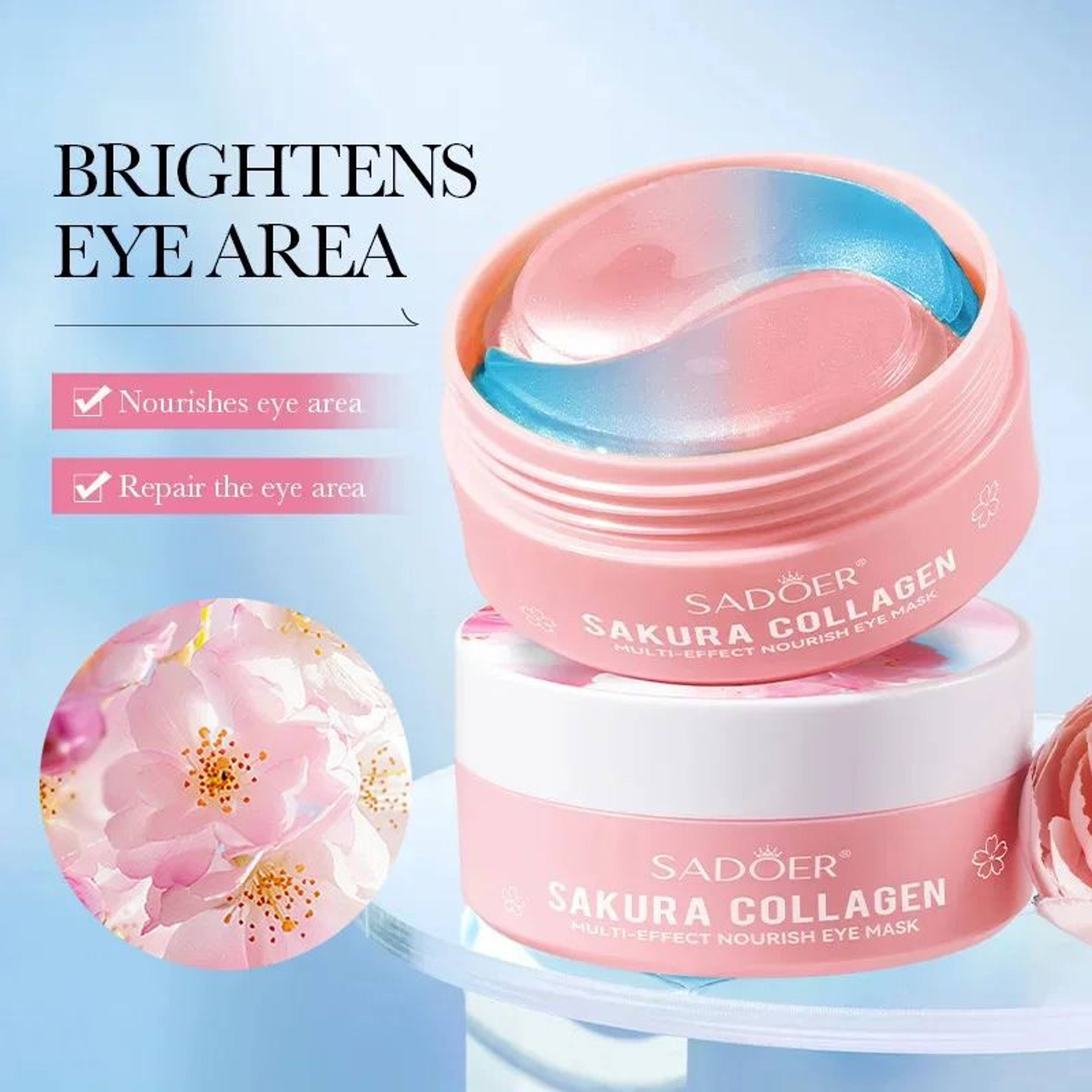 SADOER Sakura Collagen Eye Mask 60pcs For Dark Circles And Eye Bags Hydrating Firming Eye Patches 4