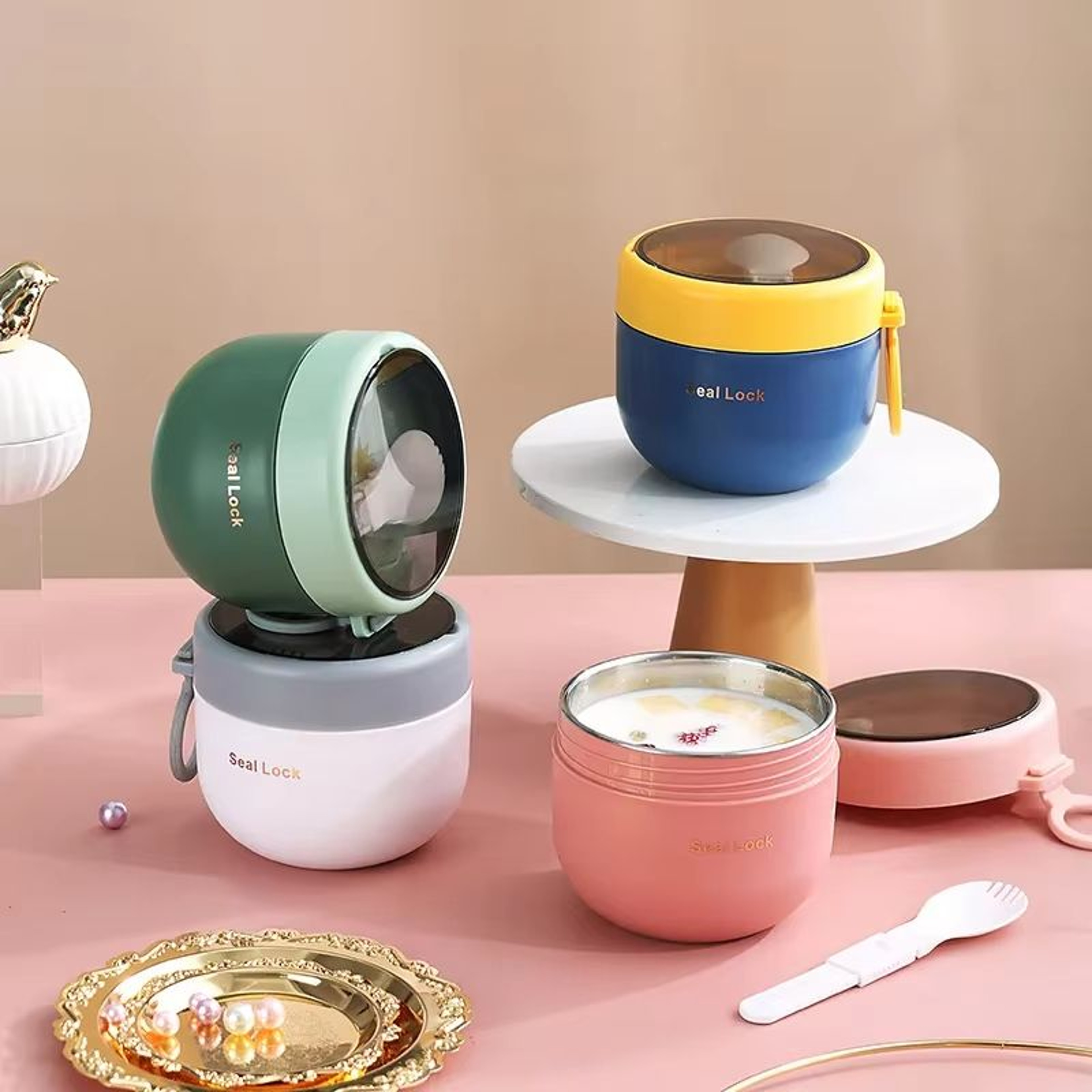 600ML Stainless Steel Lunch Bowl Microwave Safe Soup Noodle Container With Lid 3