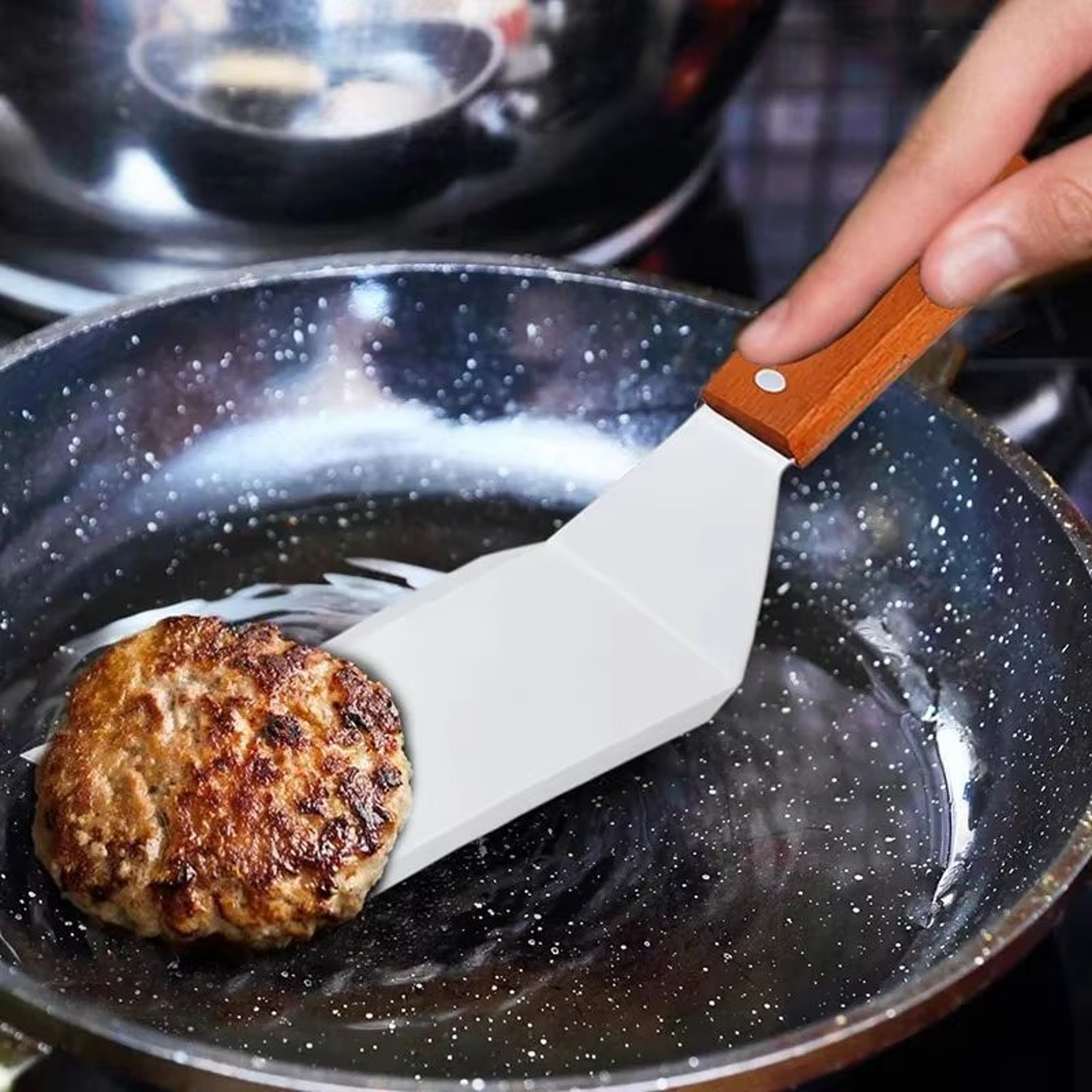 Stainless Steel Square Head Grill Spatula With Wooden Handle 3