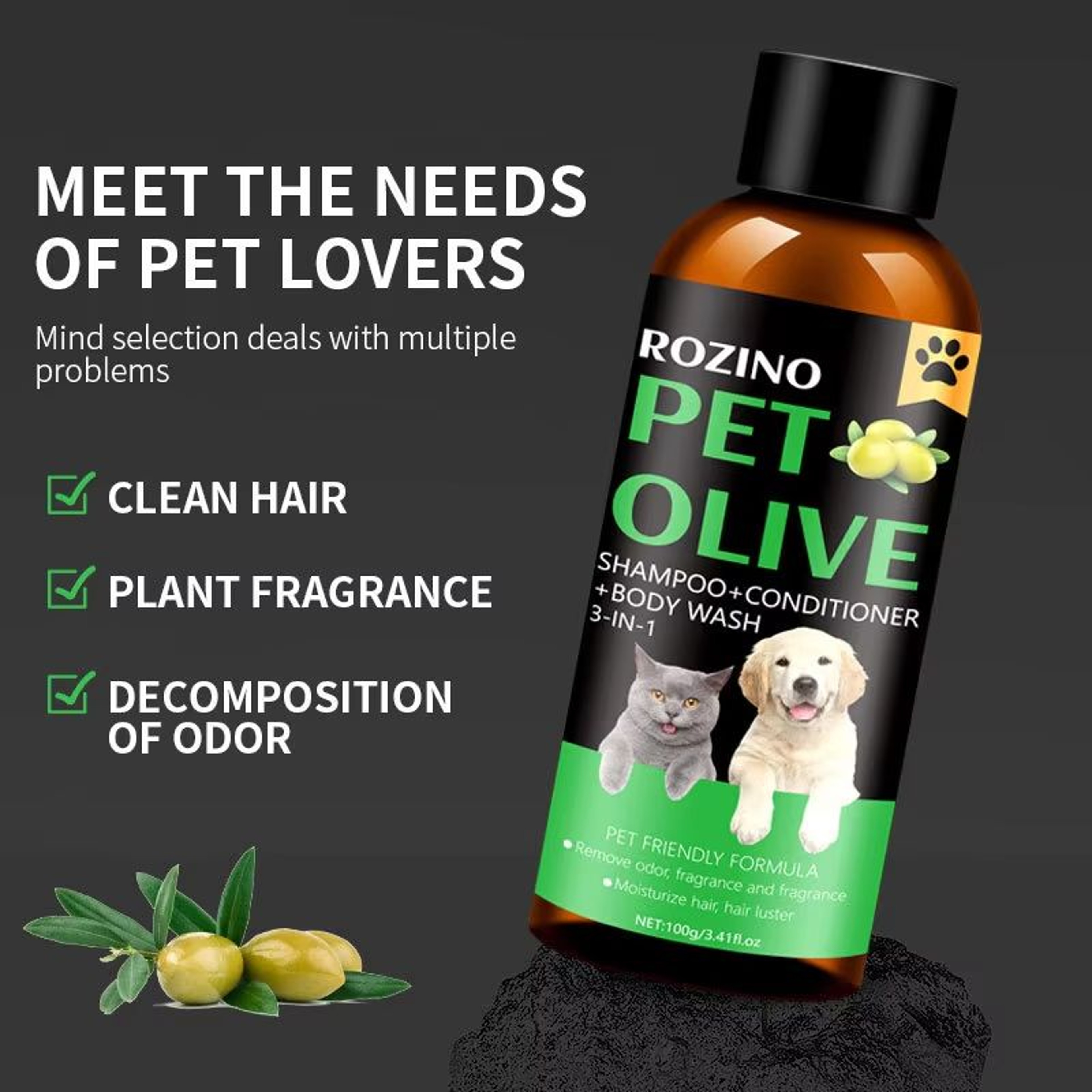 Olive Pet Shampoo And Conditioner For Cats And Dogs Gentle Moisturizing Shower Gel 2
