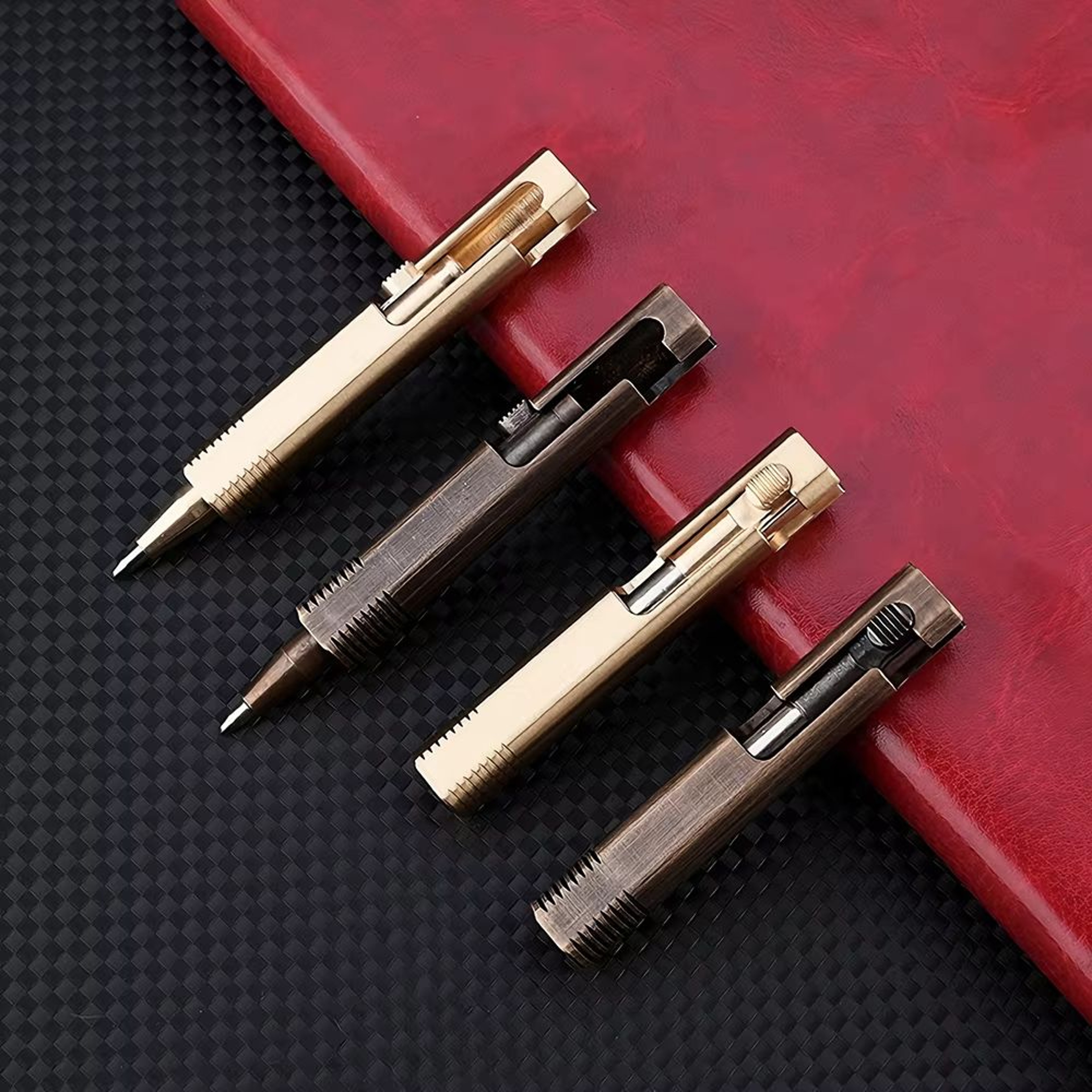 Retro Brass Mini Bolt Action Pen Compact EDC Tactical Ballpoint Pen 0