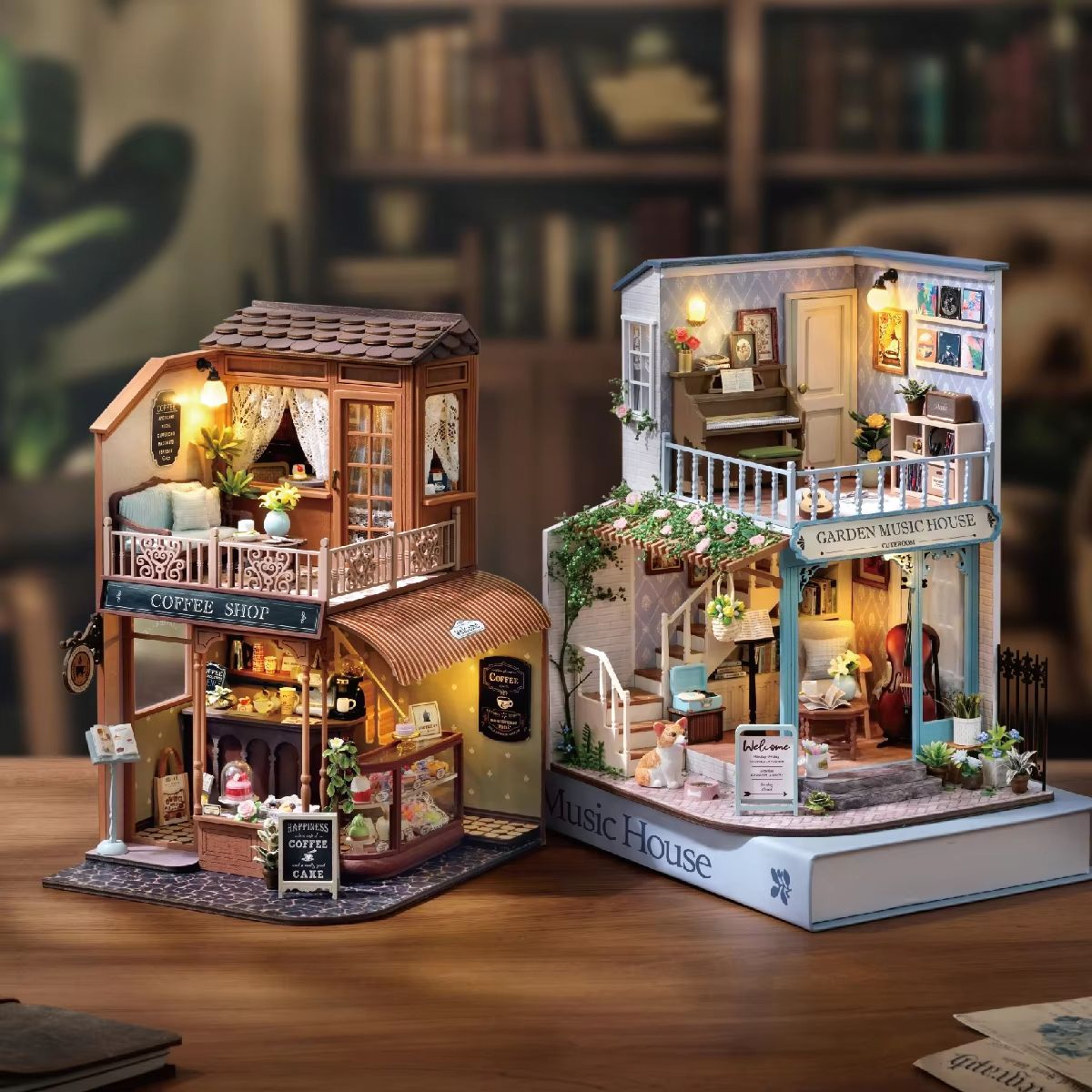 DIY Miniature House Book Nook Kit 3D Wooden Puzzle Bookshelf Insert Model 4