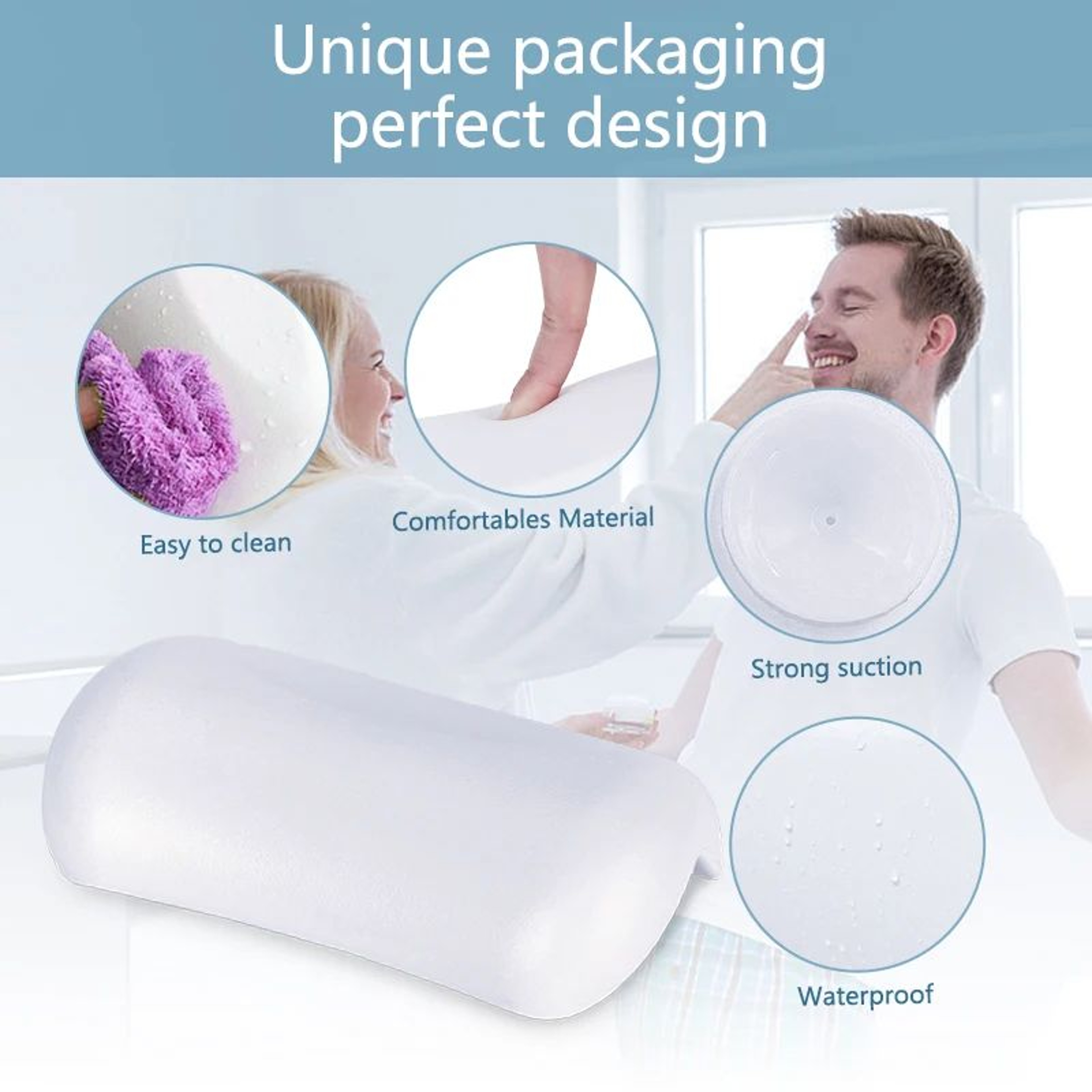Non Slip Bathtub Pillow Headrest Waterproof SPA Bath Pillow With Suction Cups 4