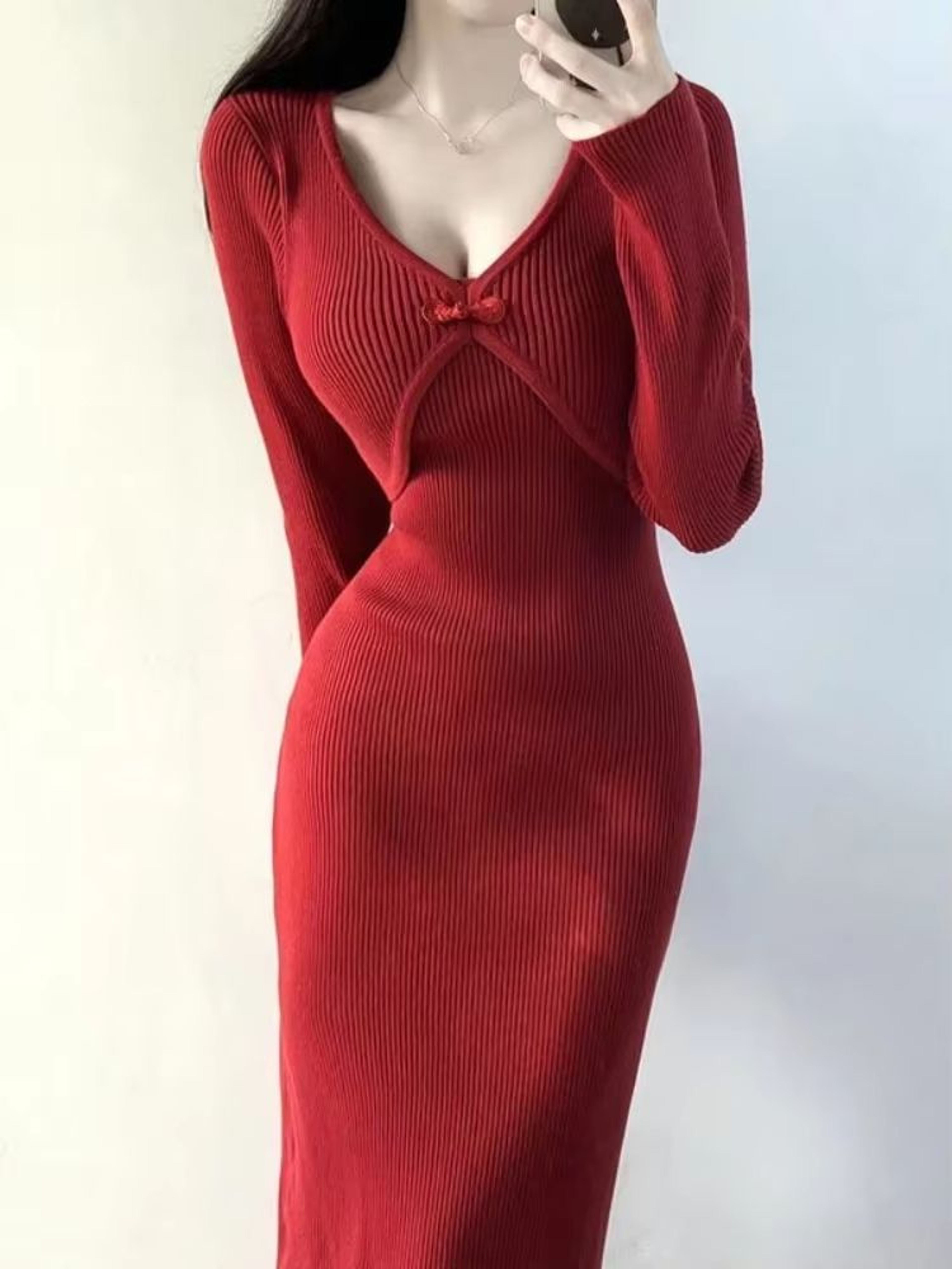 Elegant Red Crochet Knit Dress Vintage Bodycon Midi Dress Luxury Womens Knit Bodycon Dress 3