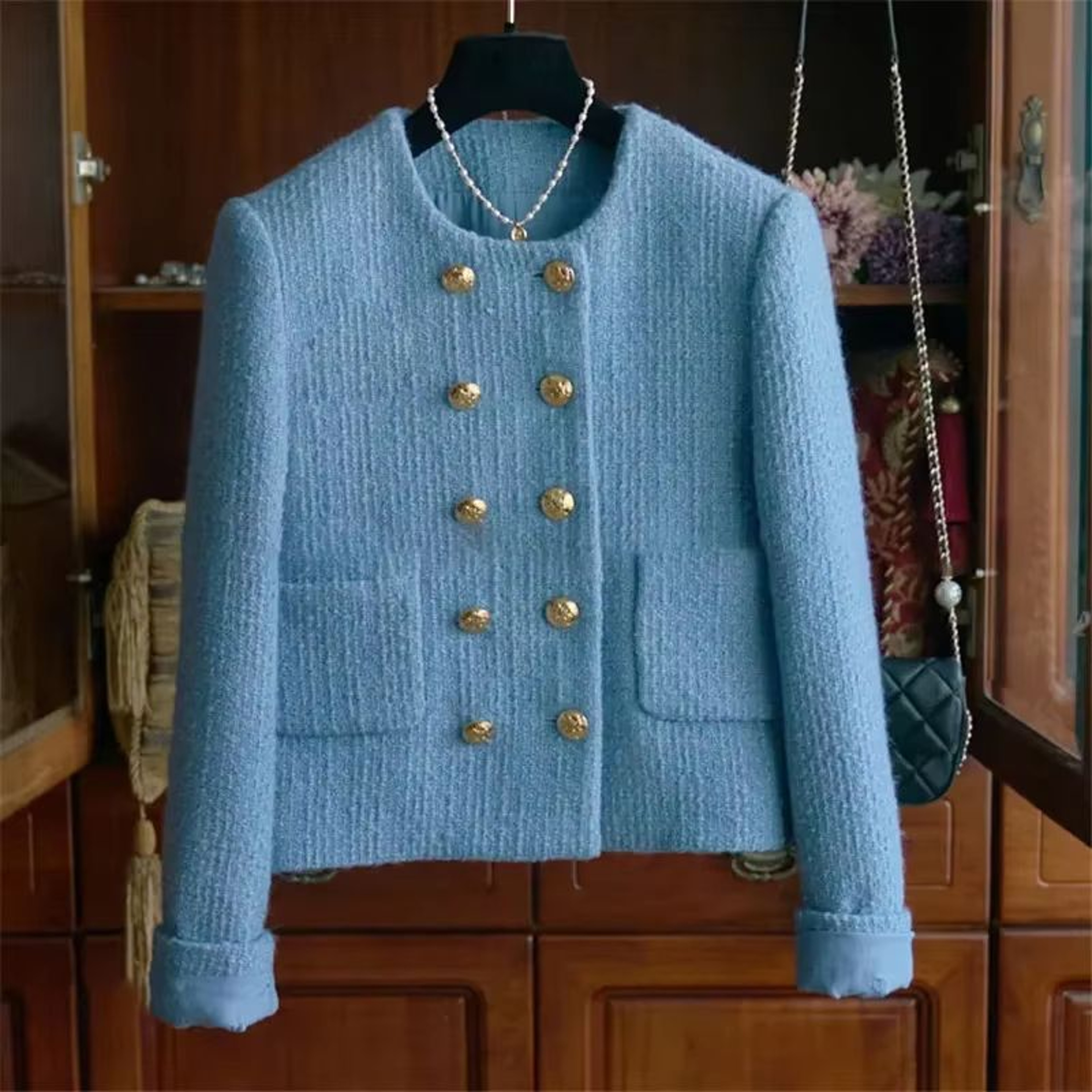 Vintage Tweed Jacket Women Slim Fit Short Tweed Jacket Elegant Crew Neck Jacket 5