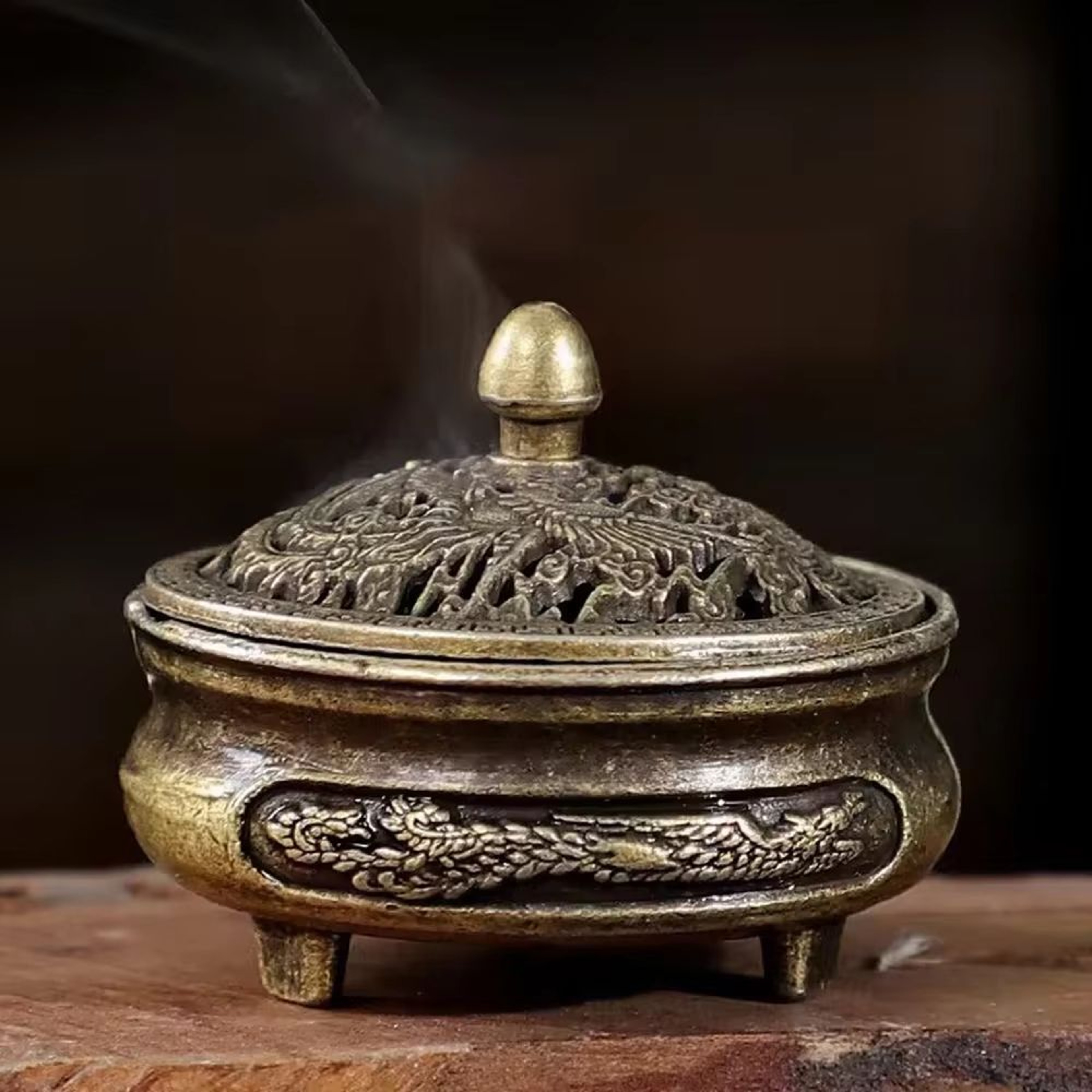 Longfeng Mini Incense Burner Three Leg Aromatherapy Stove With Non Stick Tray 2