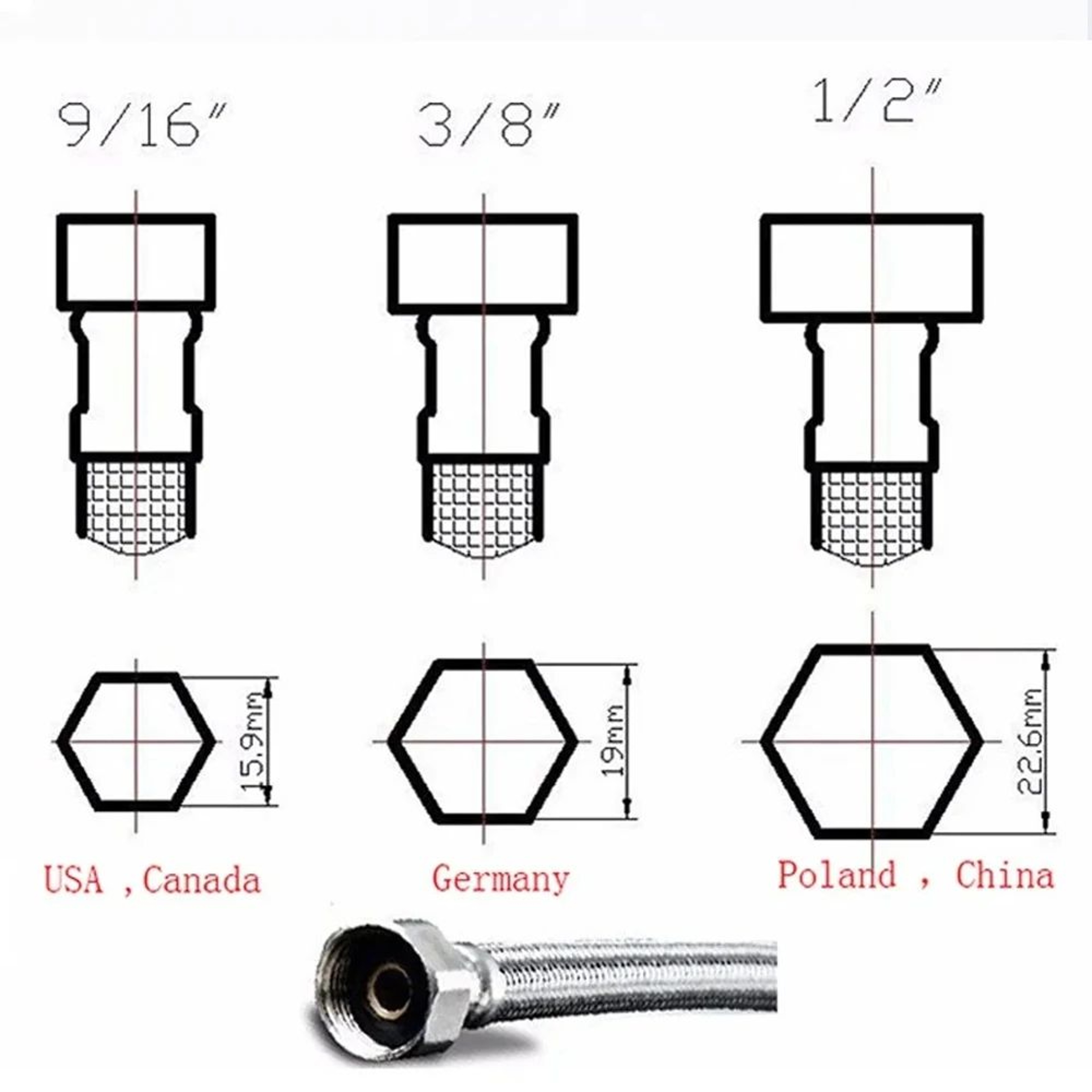 50cm Stainless Steel Braided Faucet Hose Flexible Water Supply Pipe For Hot And Cold 12PCS 5