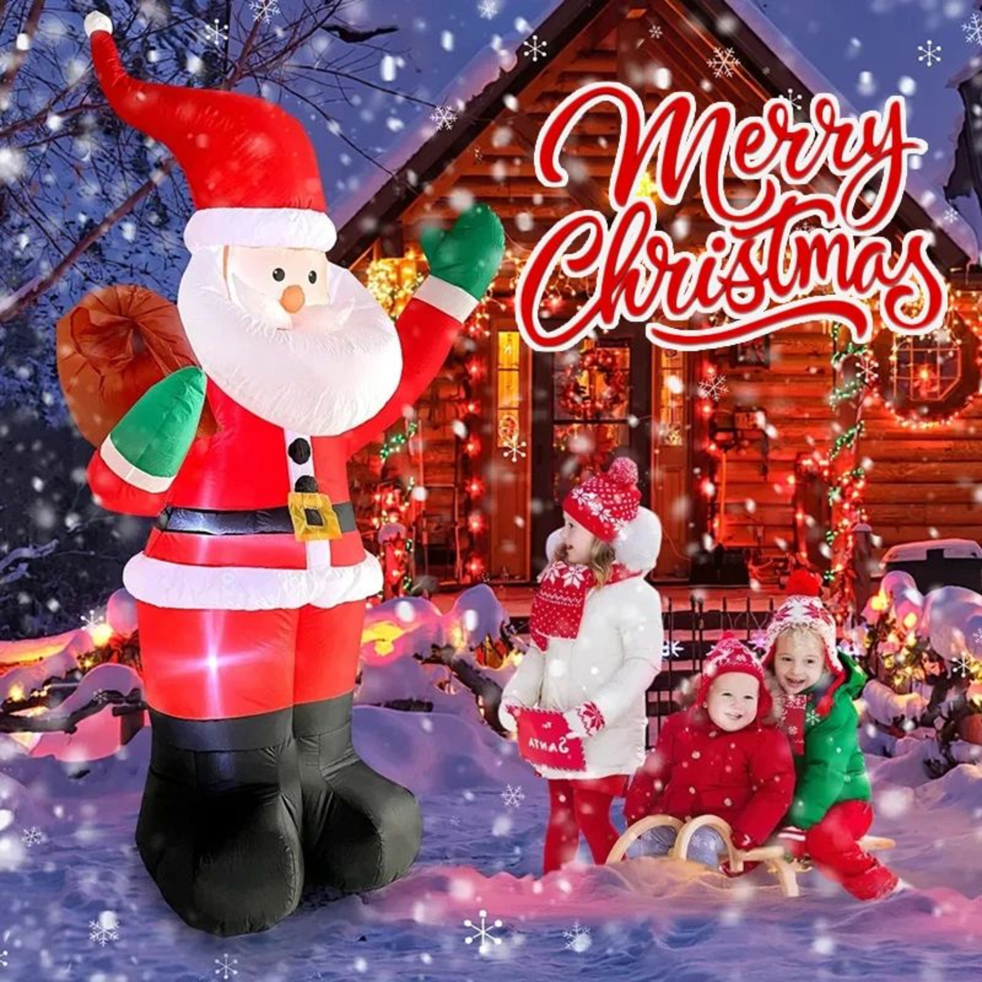 7087in Inflatable Christmas Decoration Santa Backpack LED Outdoor Holiday Display 5