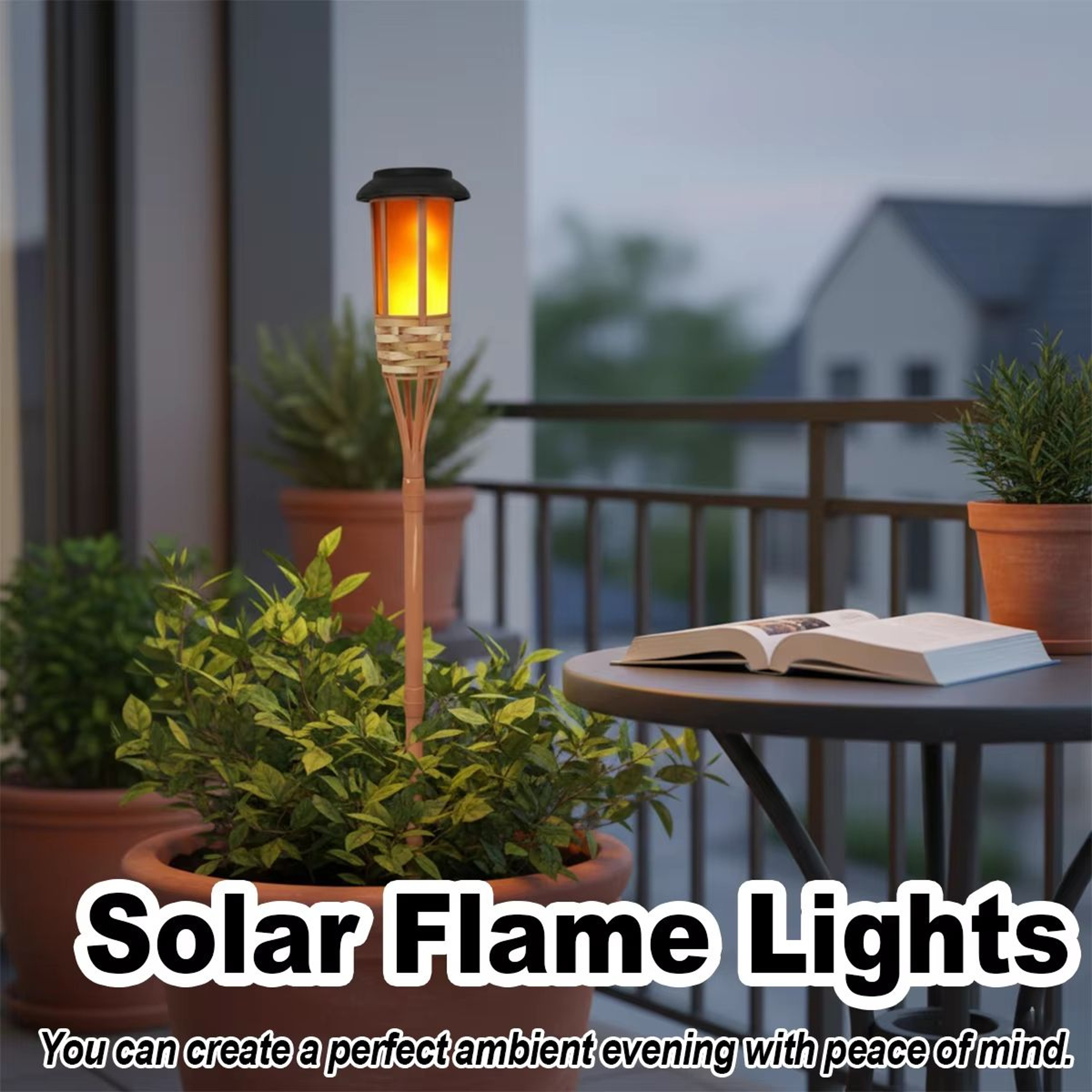Solar Flickering Flame Torch Lights Waterproof Bamboo Outdoor Garden Pathway Decor 0