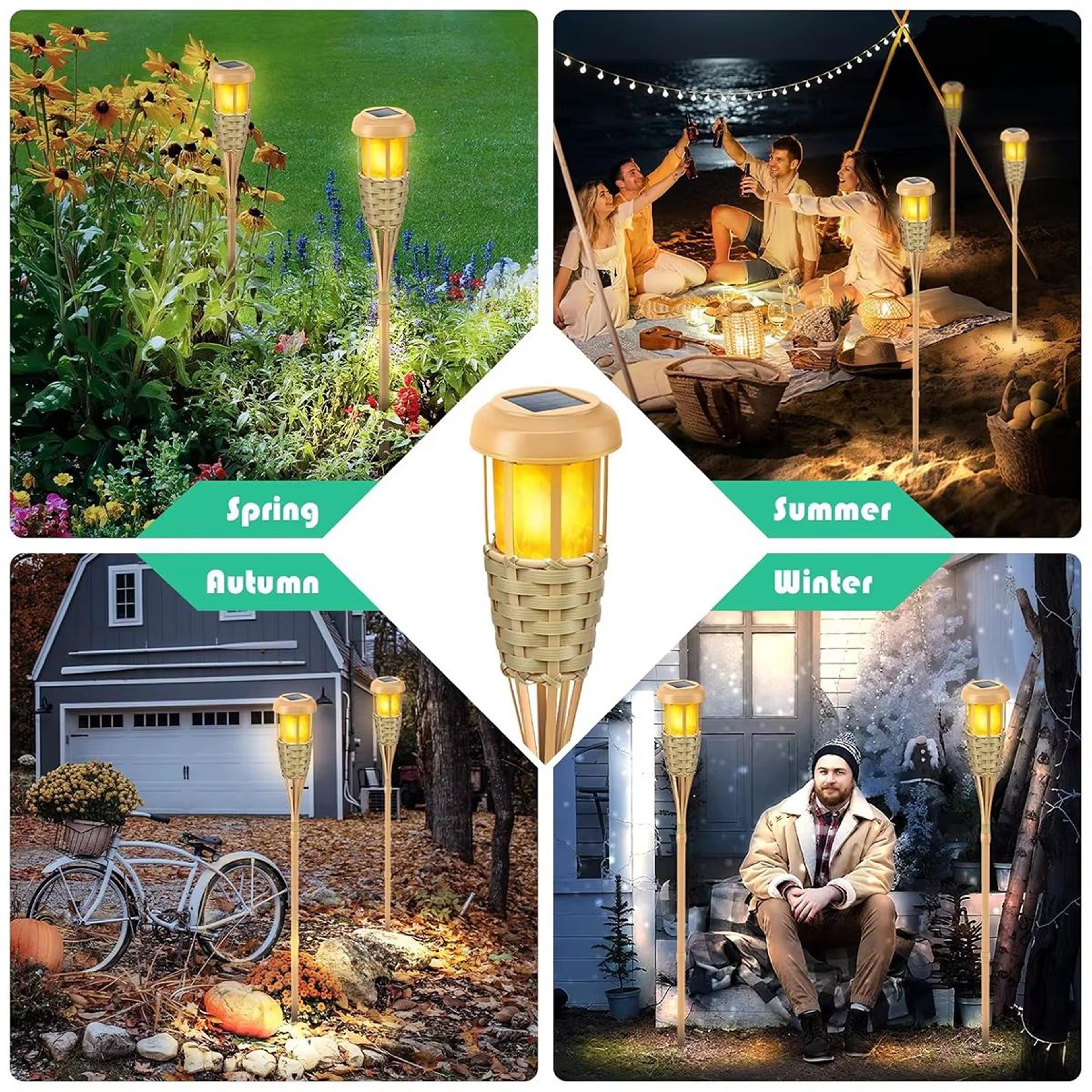 Solar Flickering Flame Torch Lights Waterproof Bamboo Outdoor Garden Pathway Decor 5
