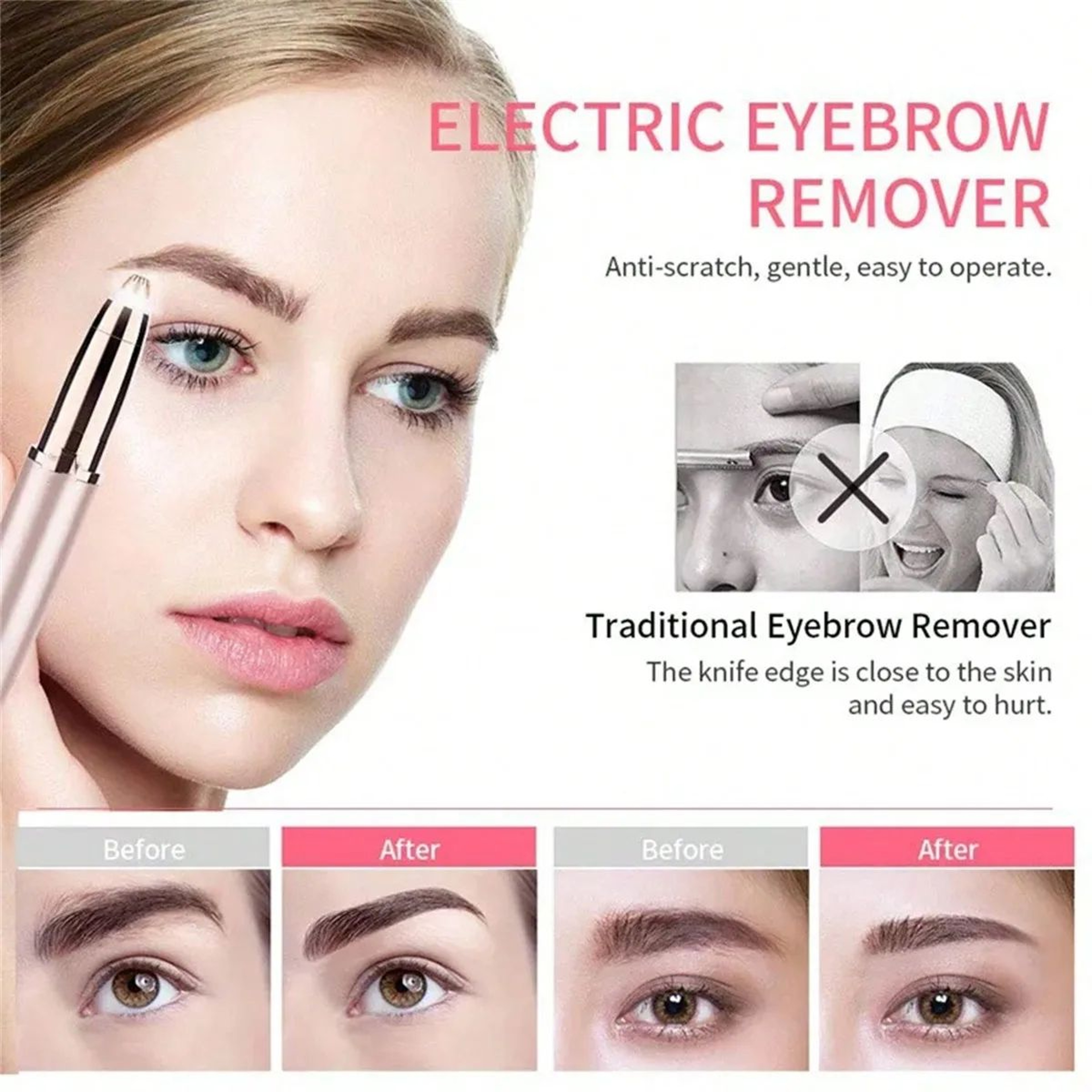 Portable Electric Eyebrow Trimmer Painless Facial Hair Remover USB Rechargeable Precision Shaver 2
