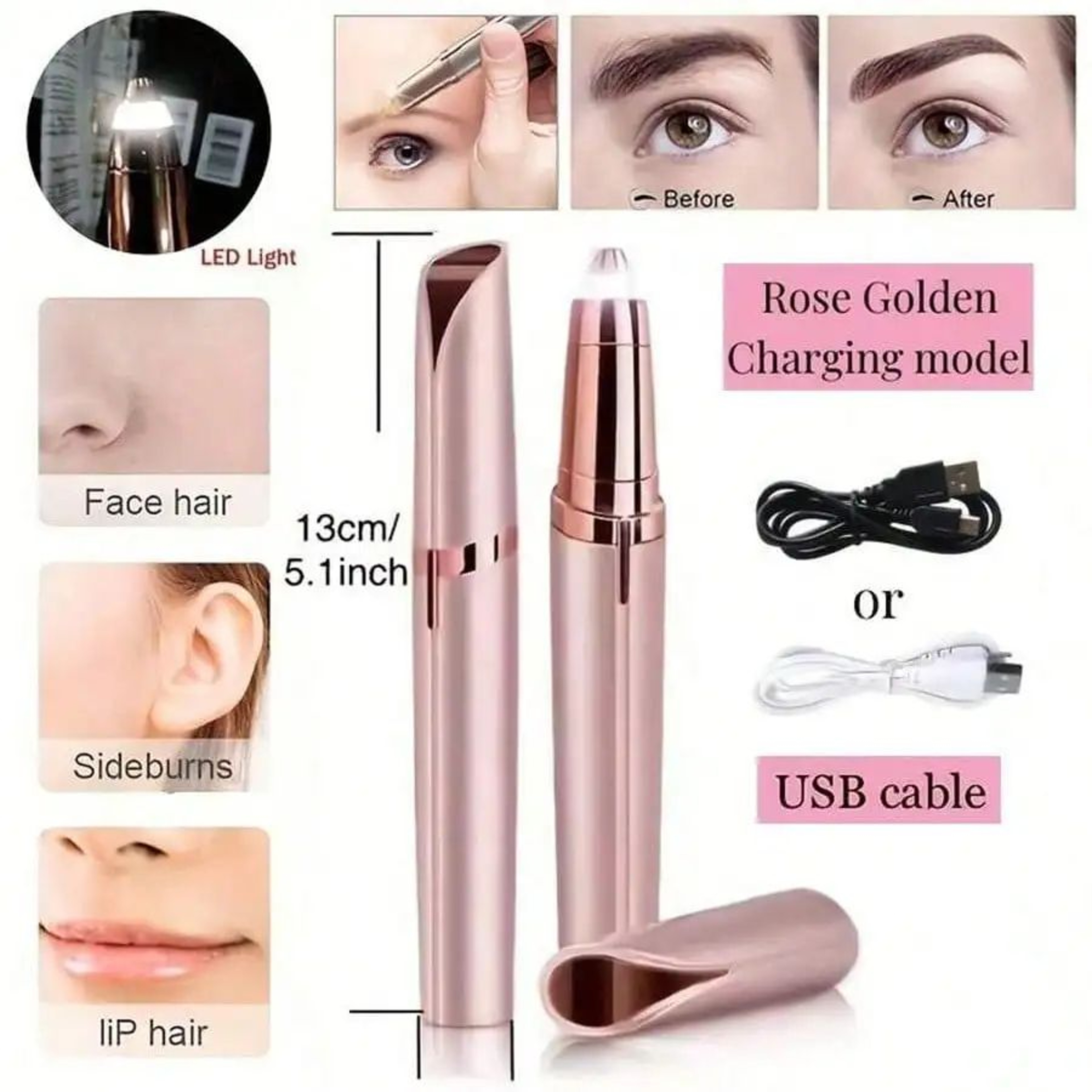 Portable Electric Eyebrow Trimmer Painless Facial Hair Remover USB Rechargeable Precision Shaver 3