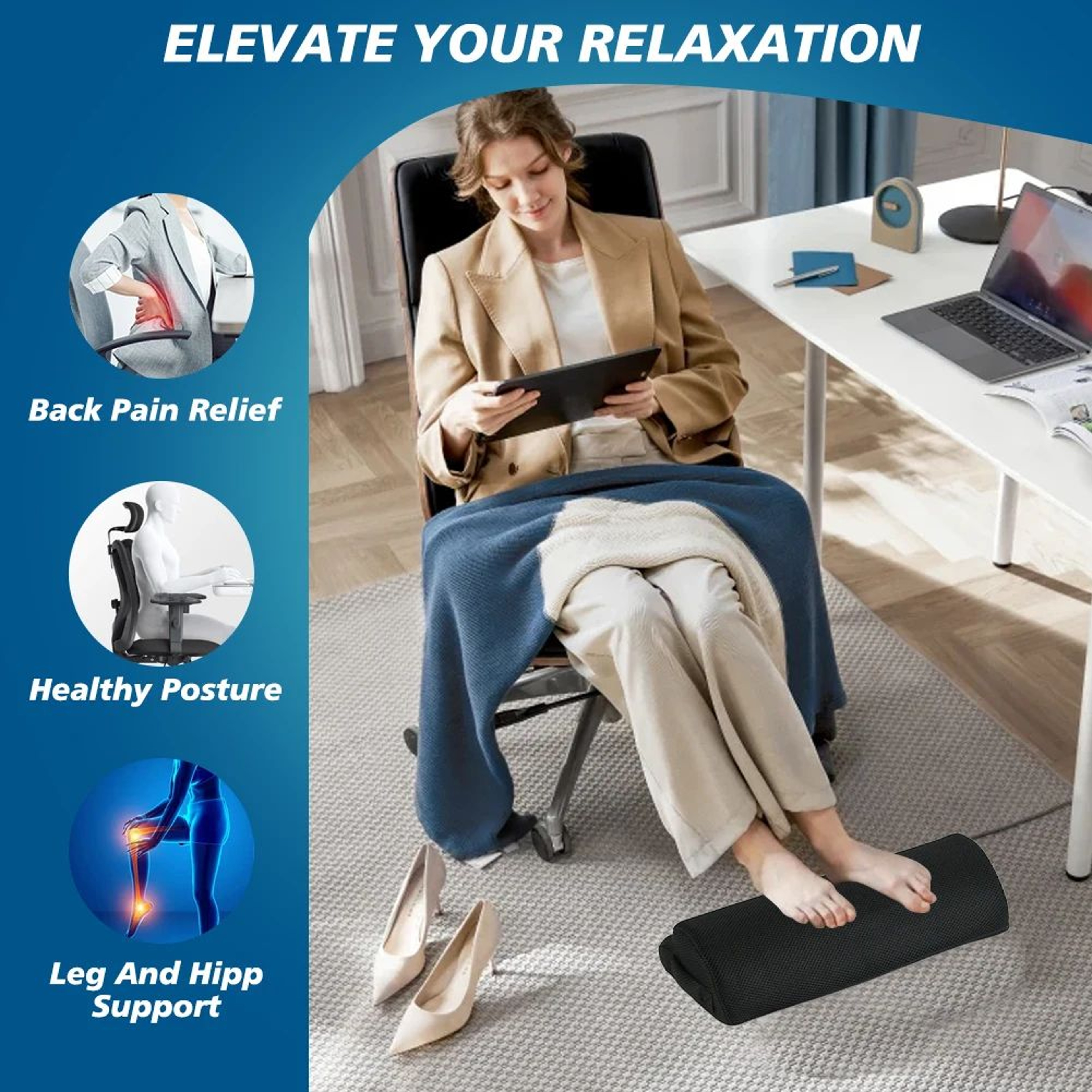 Ergonomic Memory Foam Foot Rest Cushion For Under Desk Comfort And Leg Support 3