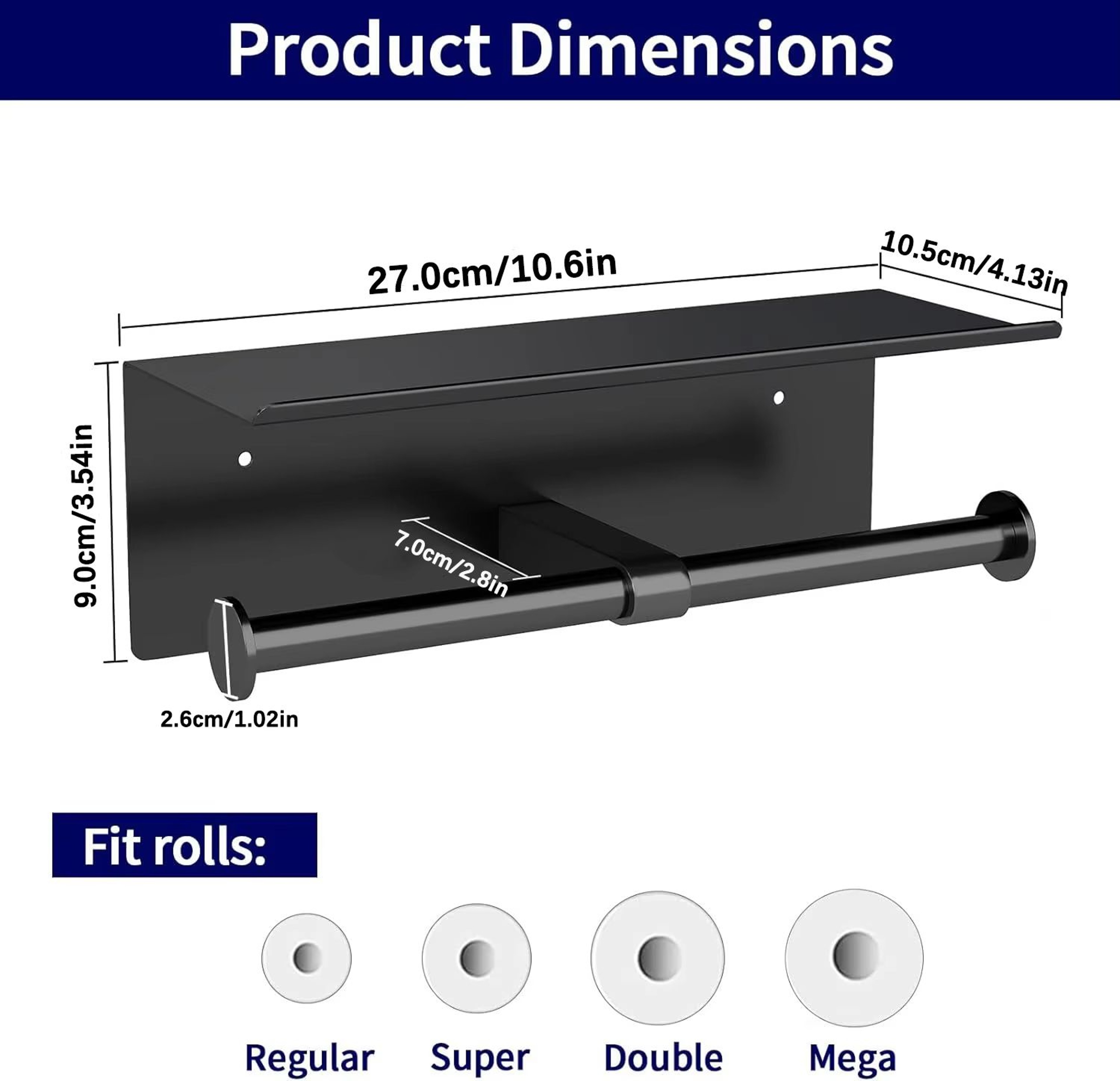 Stainless Steel Double Toilet Paper Holder With Shelf And WallMount Storage 5