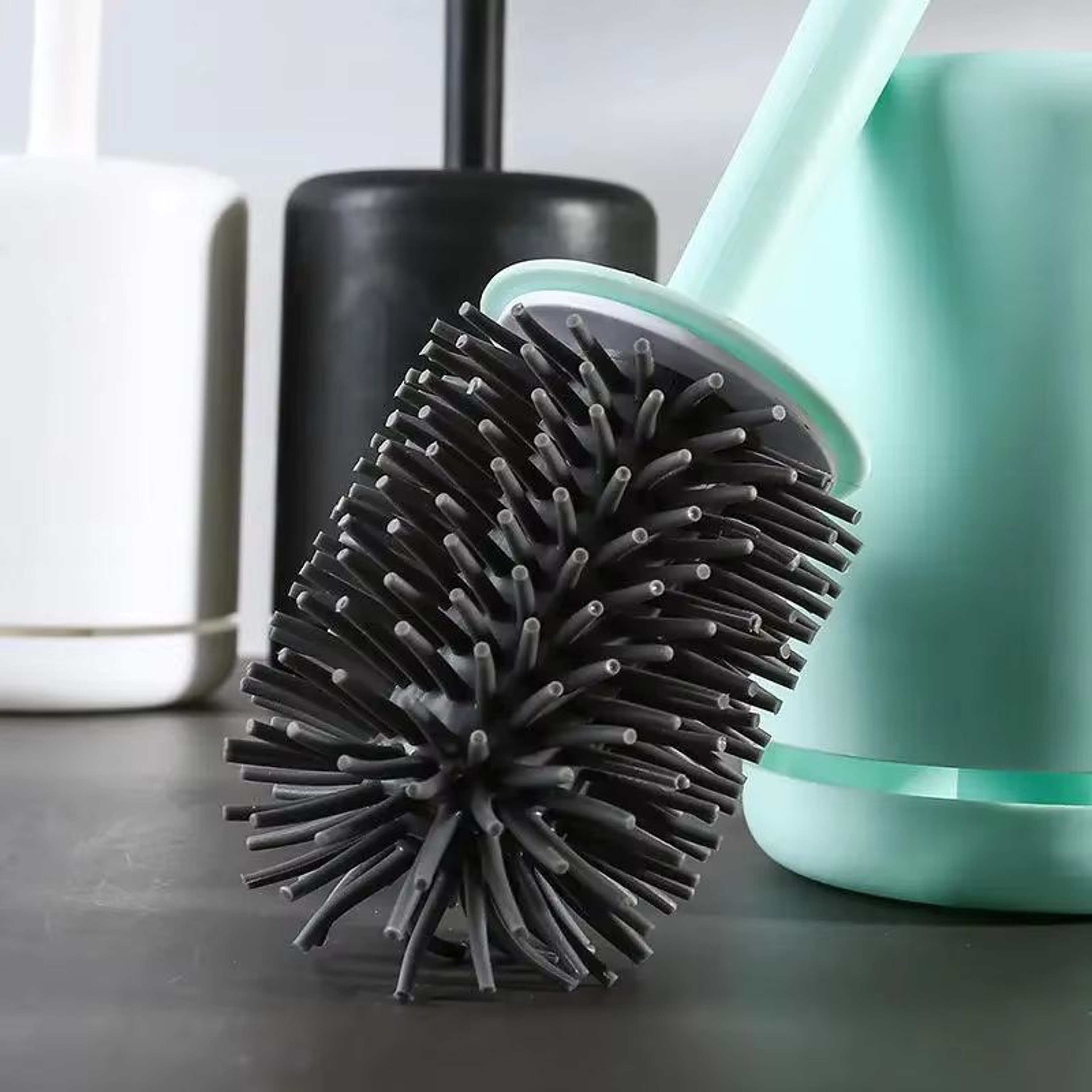 Punch Free Wall Mounted Toilet Brush Set With Long Handle And Quick Dry Base 2