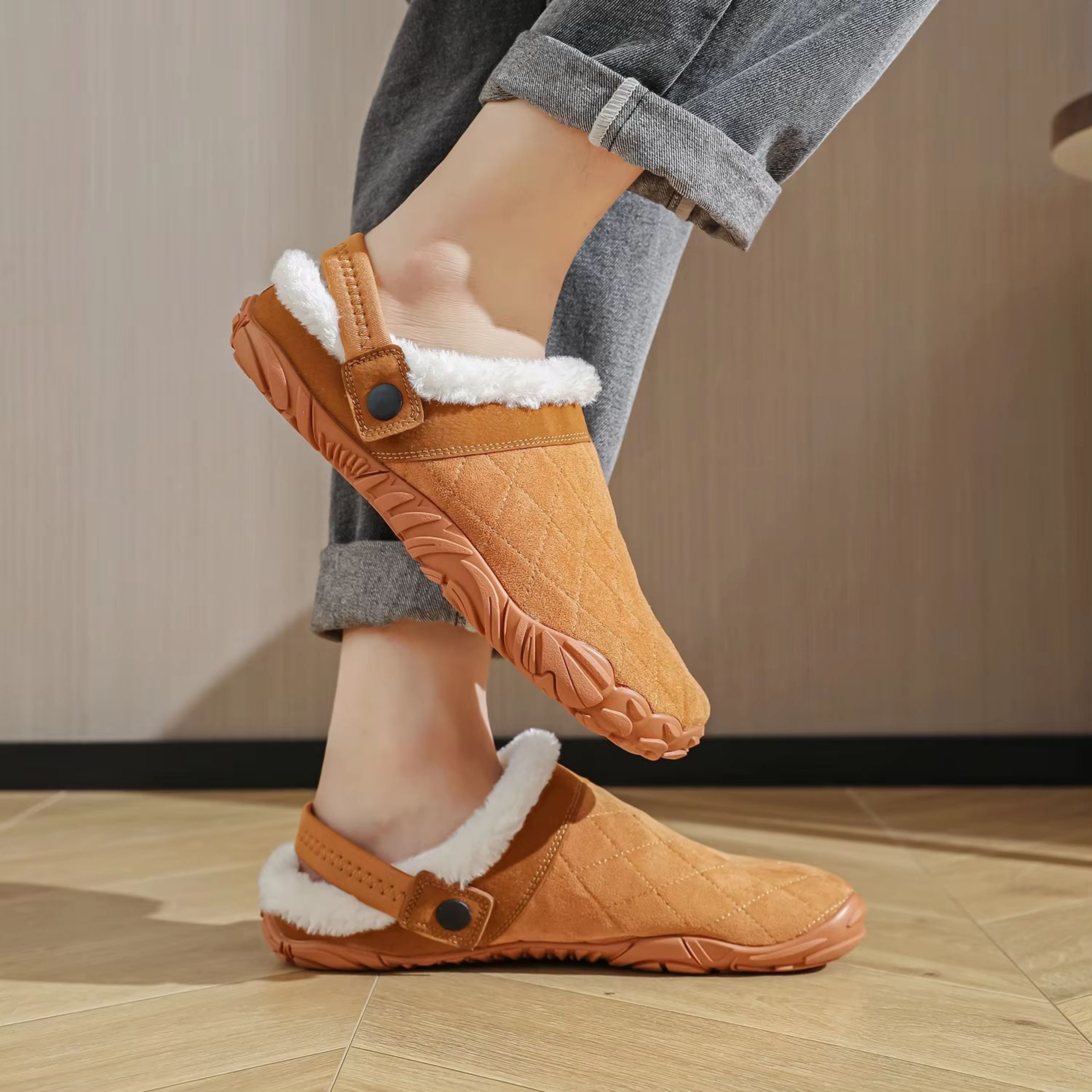 Chamois Leather Wide Toe Slippers Warm Barefoot Indoor House Shoes 3