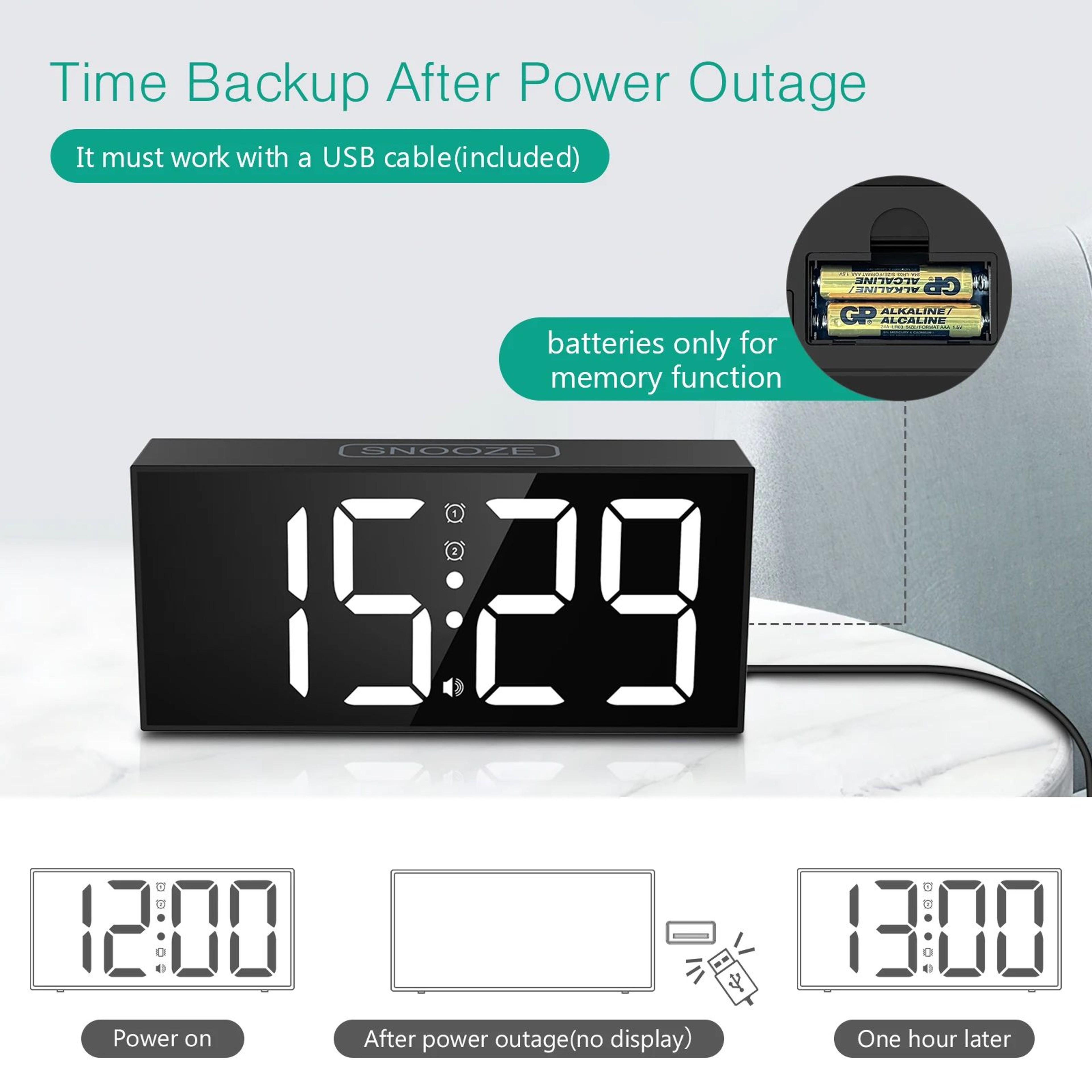 ORIA Heavy Sleeper Vibrating Alarm Clock With Bed Shaker And Large LED Display 2