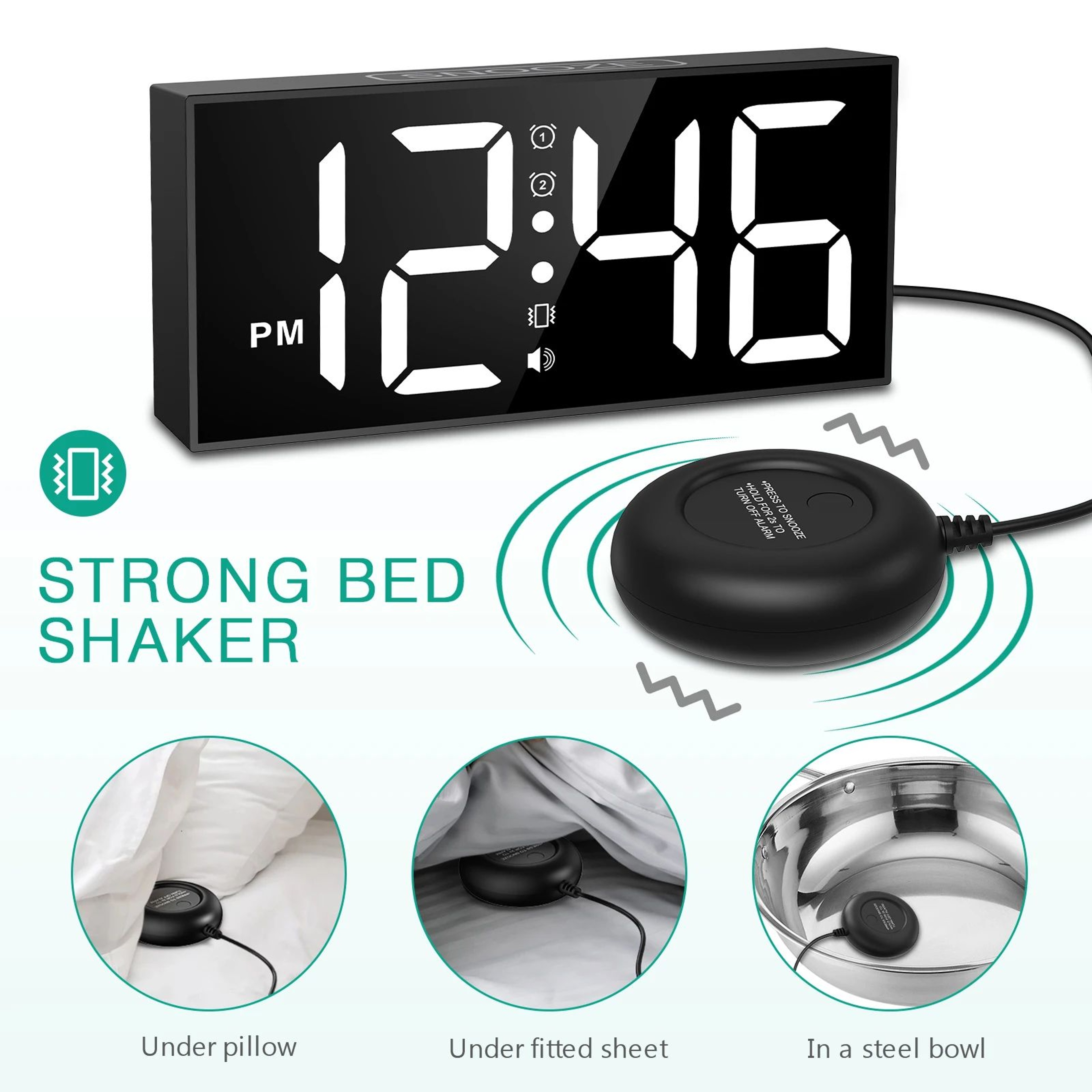ORIA Heavy Sleeper Vibrating Alarm Clock With Bed Shaker And Large LED Display 4